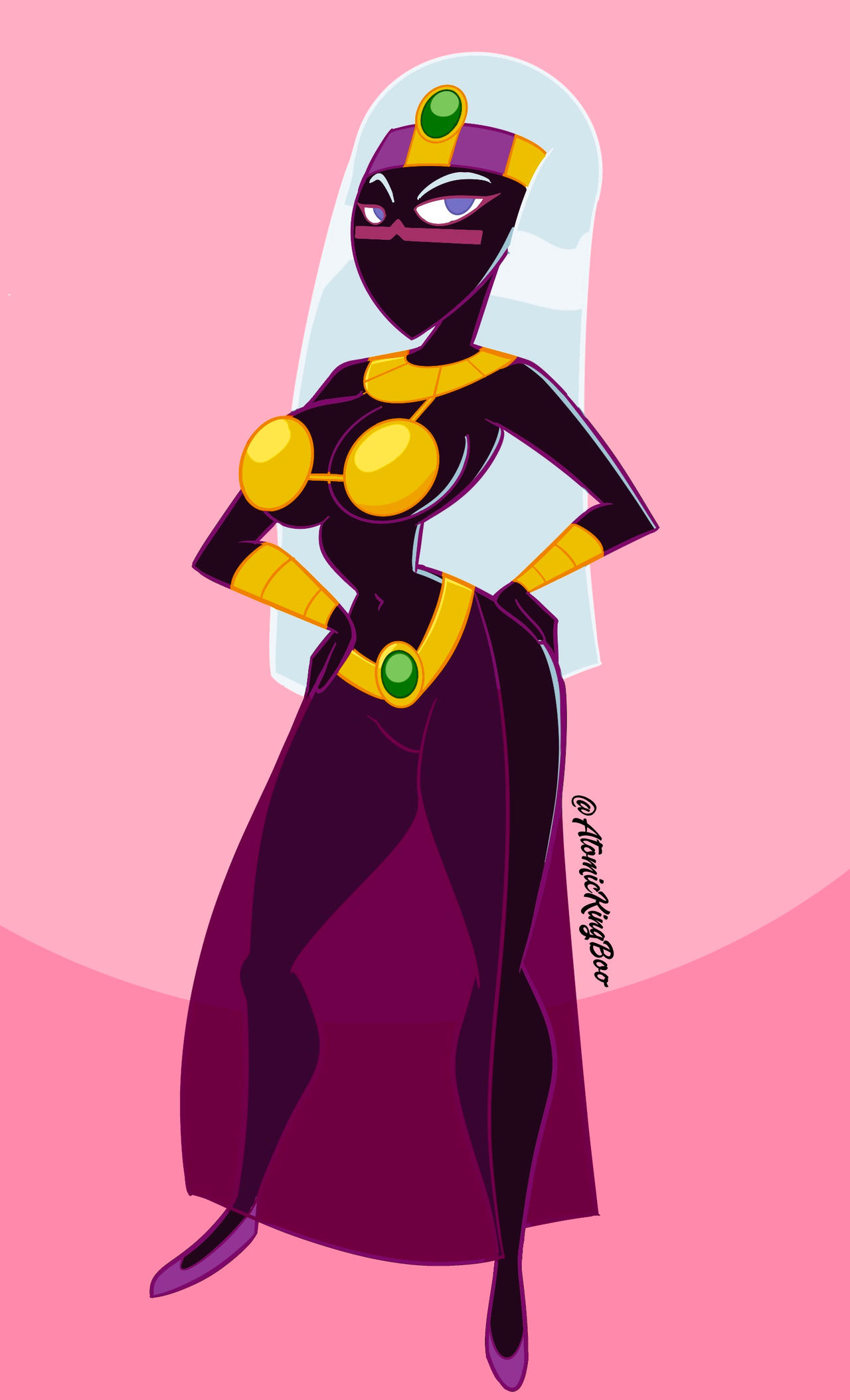 1girls, ass, atomickingboo, big ass, big breasts, bikini armor, breasts, busty, cartoon network, curvy, dark skin, dark-skinned female, duck dodgers, female, female only, hourglass figure, huge ass, huge breasts, hyper ass, hyper breasts, kids wb, long hair, looking at viewer, martian, queen tyr'ahnee, solo, solo female, thick thighs, thin waist, warner bros, warner brothers, white hair
