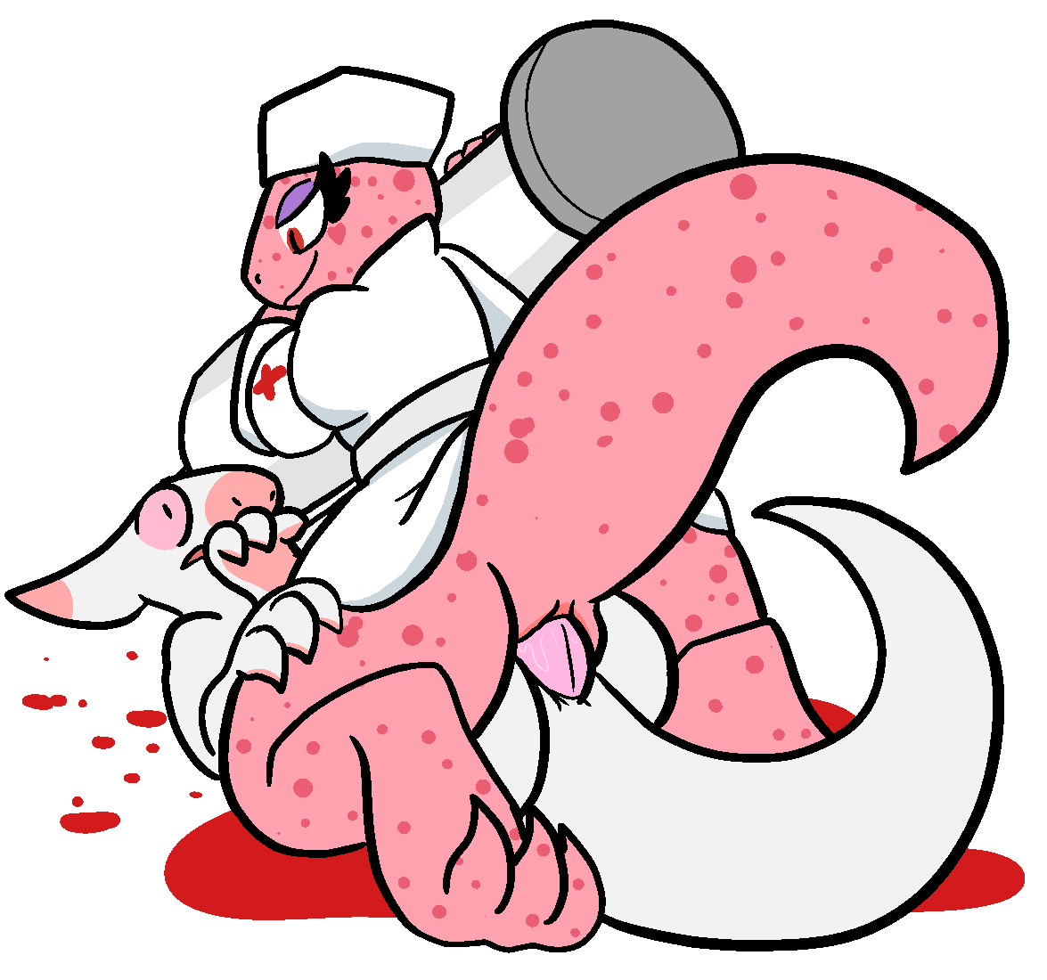 amazon_position anthro ass catherine_(gregory_horror_show) clothed clothing domination duo erection female femdom gregory_horror_show kobold lizard male male_penetrating needle nude nurse nurse_uniform penetration penis pink_scales pussy reptile scales scalie sex straight syringe trout_(artist) uniform vaginal_penetration