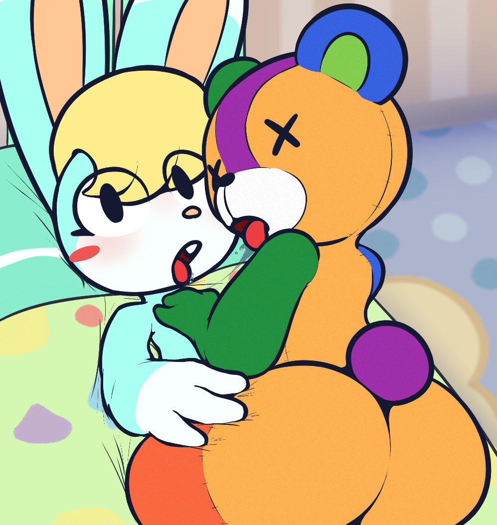 animal_crossing animate_inanimate anthro ass blonde_hair blue_body blue_fur blush duo fur hair kissing lagomorph leporid living_plushie male male/male mammal nintendo nude plushie rabbit rabblet sasha_(animal_crossing) stitches_(animal_crossing) teddy_bear ursid video_games