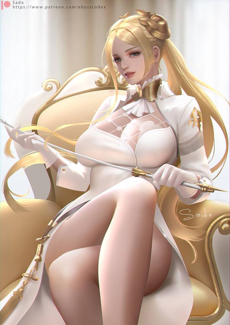 1girls big_breasts breasts female female_only light-skinned_female light_skin long_hair nier nier:_automata sade_abyss sitting solo solo_female yorha_commander