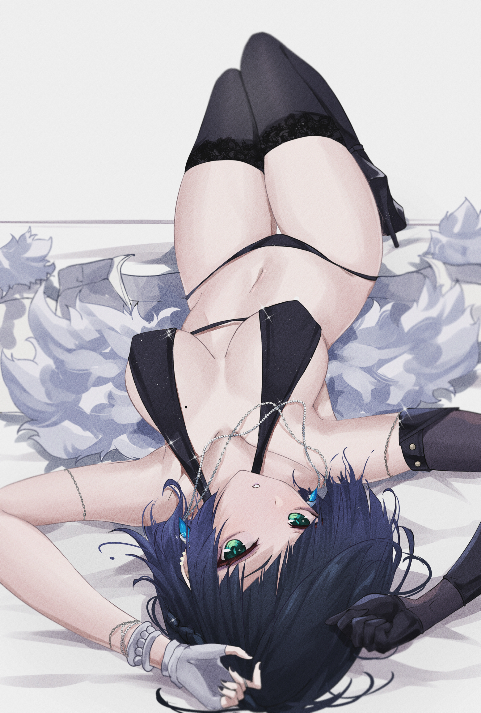 armpits, arms up, beauty mark, beauty mark on breasts, big breasts, blue hair, breasts, earrings, feintheart721, female, genshin impact, glove, gloves, heels, high heels, huge breasts, jewelry, large breasts, milf, necklace, panties, revealing clothes, thick, thick thighs, thigh highs, thighhighs, thighs, yelan (genshin impact)