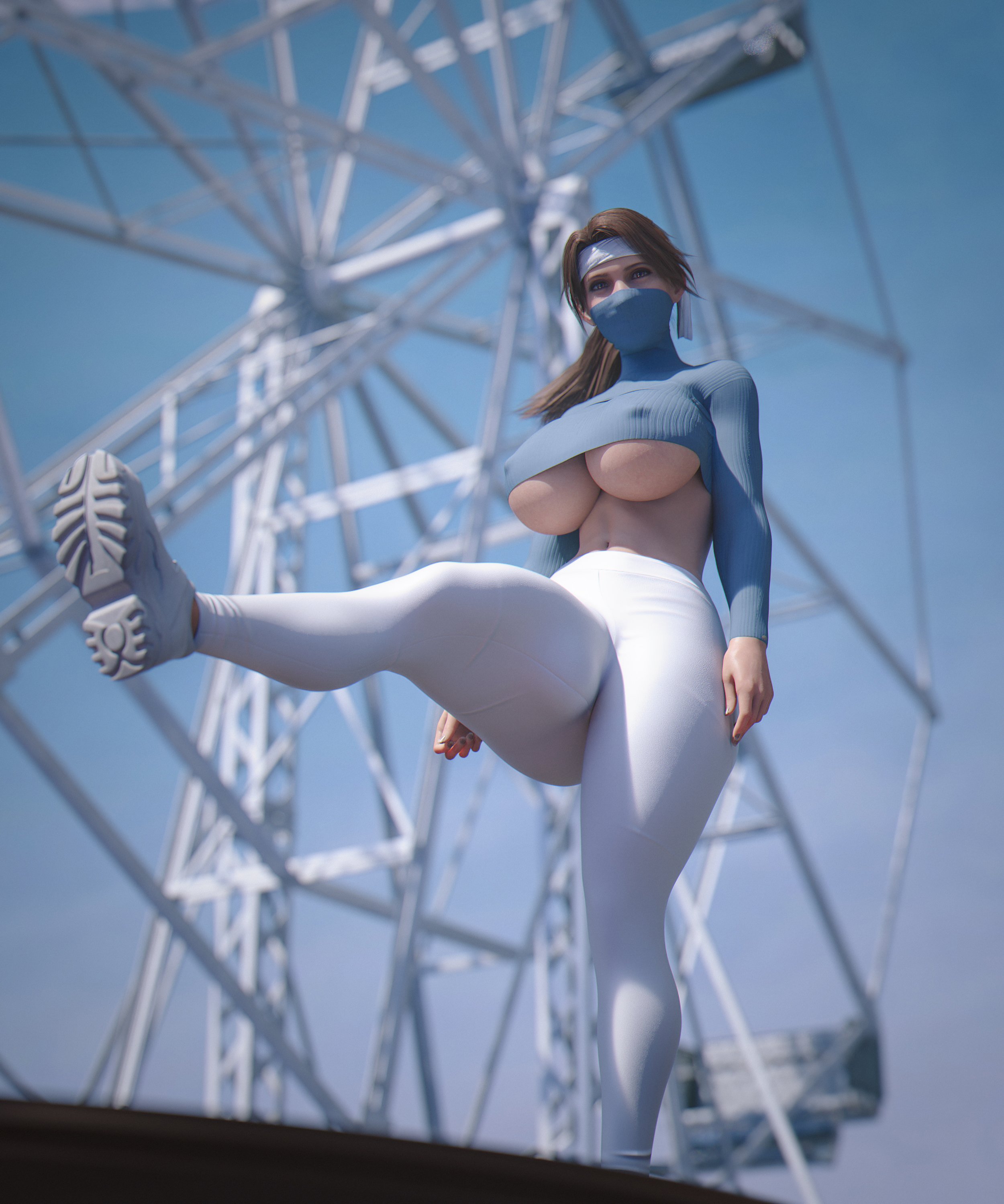 1futa, 3d, balls, balls bulge, balls under clothes, big penis, breasts, bulge, cameltail, dickgirl, erection, erection under clothes, final fantasy, final fantasy vii, futa only, futanari, huge breasts, implied futa, intersex, jessie rasberry, penis, penis bulge, penis under clothes, solo, stevencarson