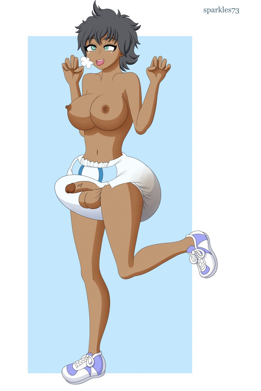 1futa big_breasts black_clover breasts dark-skinned_futanari dark_skin diaper erection erection_under_diaper futa_only futanari internal internal_view messy_diaper mostly_nude nipples nude nude_futanari penis scat soiling sol_marron solo sparkles73 tenting x-ray