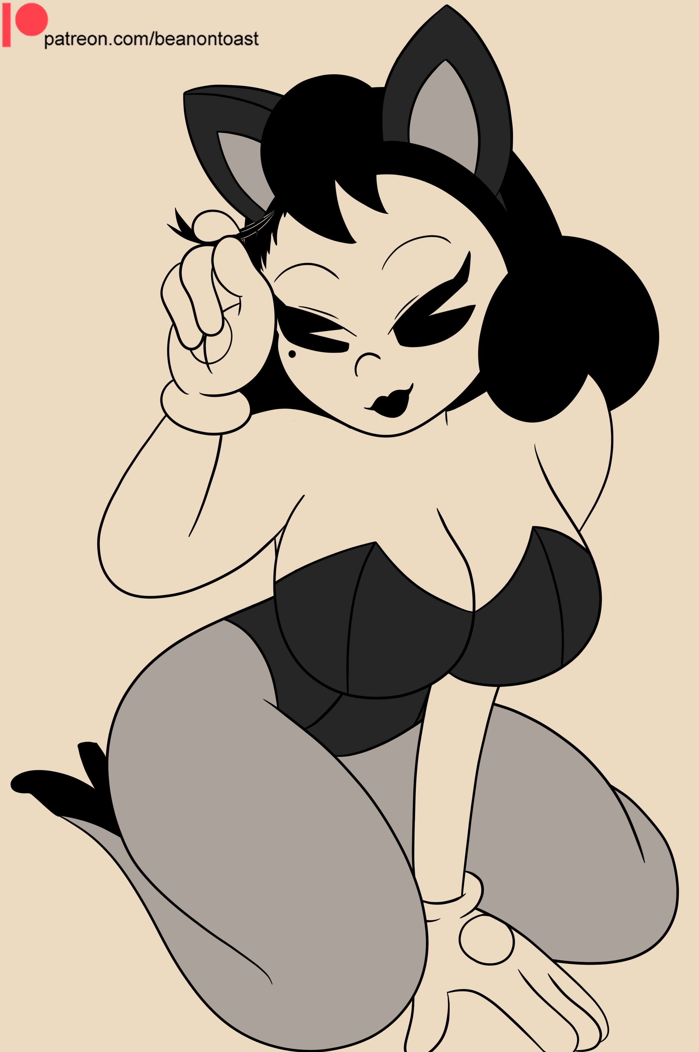 alice angel, beanontoast, bendy and the ink machine, big breasts, breasts, female, hair twirling, heels