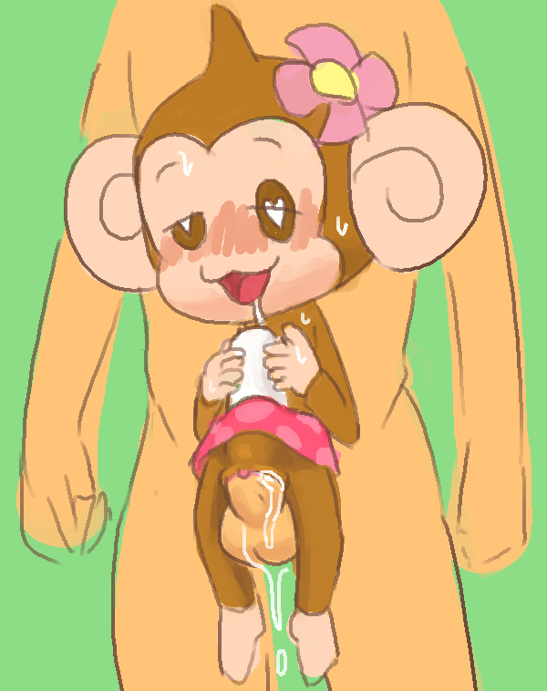 2017 :3 big_ears headwear human_on_anthro male_human/female_anthro male_on_anthro meemee minus8 monkey monkey_girl pussy_juice pussy_juice_drip sega sex size_difference skirt stomach_bulge super_monkey_ball unseen_male_face