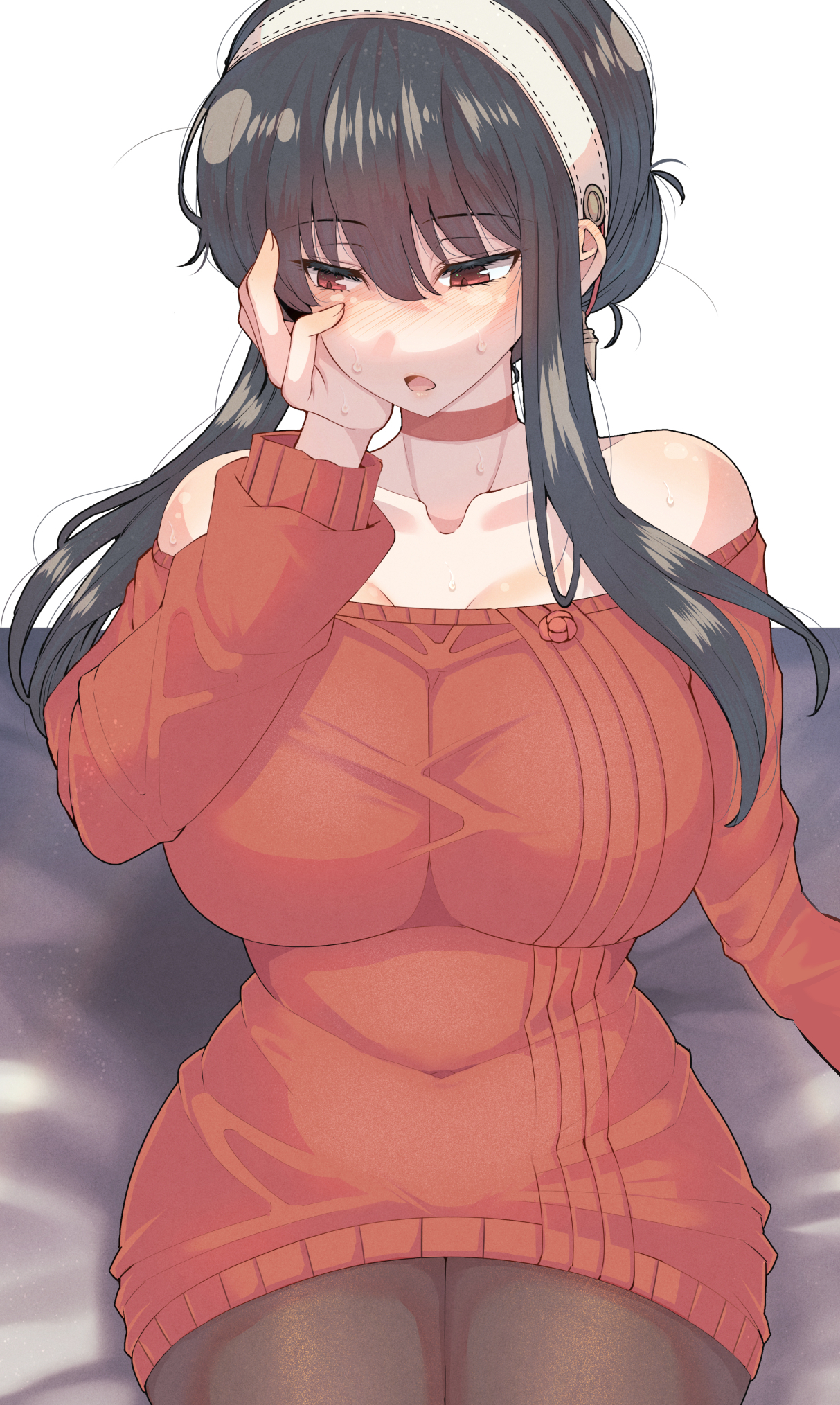 1girls, artist request, big breasts, breasts, embarrassed, female, female focus, female human, hourglass figure, human, large breasts, light skin, light-skinned female, red dress, red sweater, slim waist, source request, spy x family, sweater dress, tagme, tagme (artist), thick thighs, wide hips, yor briar, yor forger