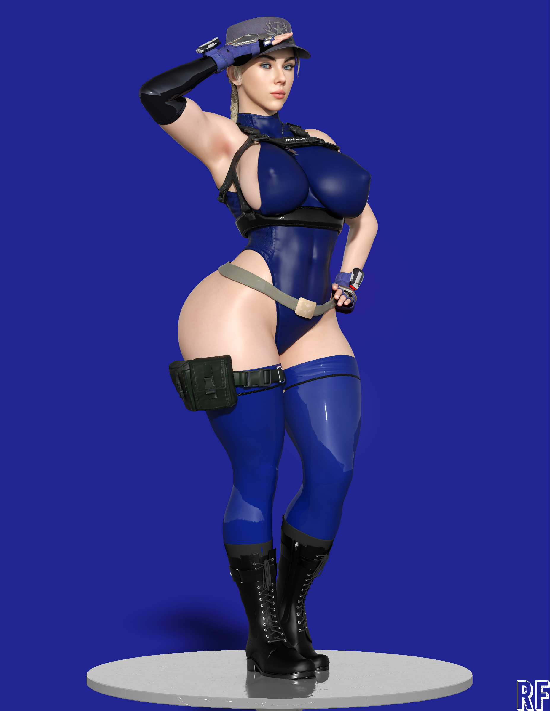 1girls, 3d, ass, big ass, big breasts, blonde female, blonde hair, blue background, blue eyes, breasts, cosplay, curvaceous, female, female focus, female only, mortal kombat, rude frog, scarlett johansson, solo, solo female, solo focus, sonya blade, wide hips