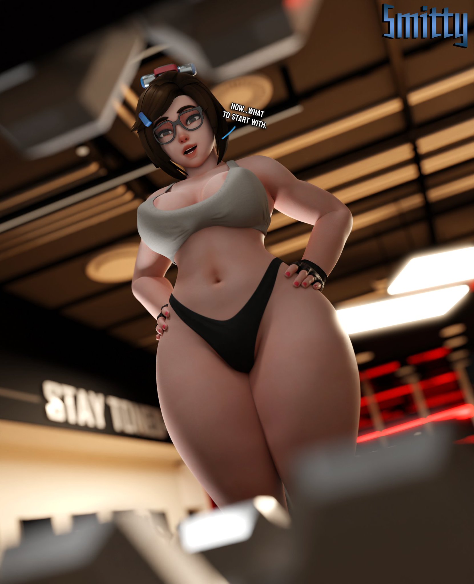 1girls, 3d, artist name, asian, asian female, ass, big ass, big breasts, big butt, blizzard entertainment, bottom heavy, breasts, busty, chinese, chinese female, cleavage, curvaceous, curvy, curvy figure, digital media (artwork), eyebrows, eyelashes, eyes, eyewear, female, female focus, female only, fingernails, glasses, gym, hair, hips, hourglass figure, huge breasts, human, large breasts, legs, light skin, light-skinned female, lips, mature, mature female, mei (overwatch), mei ling zhou, mei-ling zhou, nail polish, overwatch, overwatch 2, red nails, smitty34, solo, solo female, thick, thick legs, thick thighs, thighs, top heavy, upper body, voluptuous, waist, watermark, wide hips