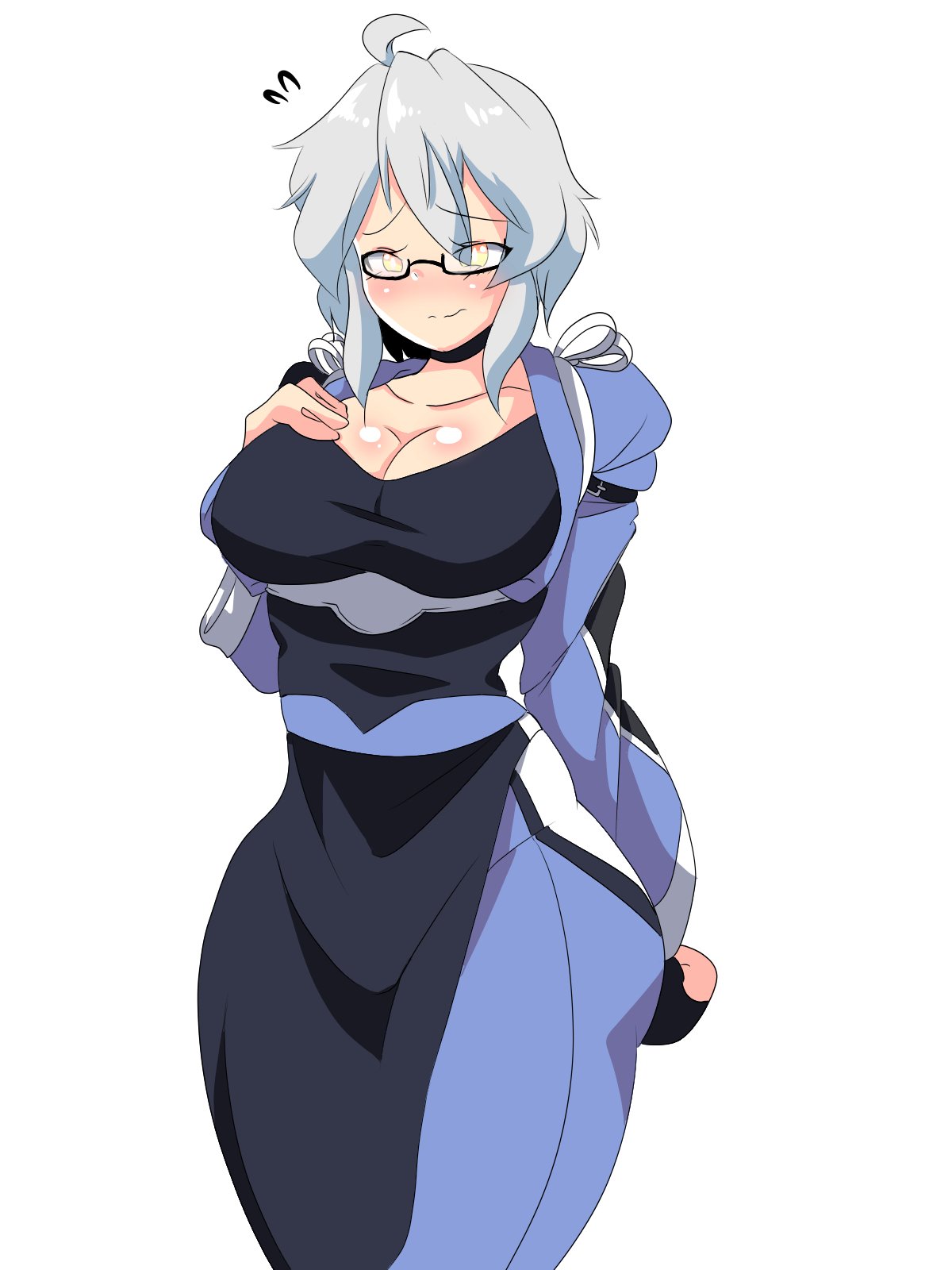 1girls big_breasts blush breasts cleavage clothed_female commission curvy curvy_female genderswap_(mtf) glasses light-skinned_female mature_female rinnosuke_morichika rule_63 silver_hair thick_ass thick_thighs touhou trueshinpvs white_background white_hair yellow_eyes