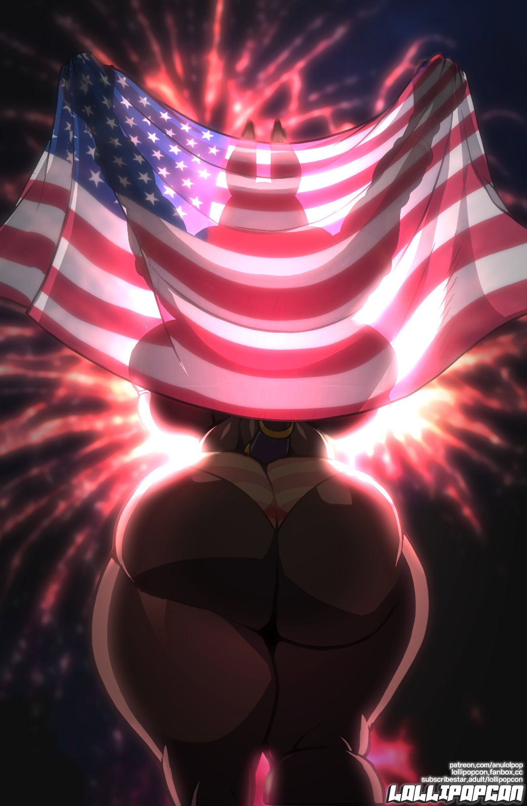 1girls, 4th of july, american flag, anthro, anubis, anubis (lollipopcon), ass, backboob, big ass, big breasts, breasts, bubble ass, bubble butt, female, female focus, female only, holidays, huge ass, huge breasts, lollipopcon, thick thighs, thighs, voluptuous