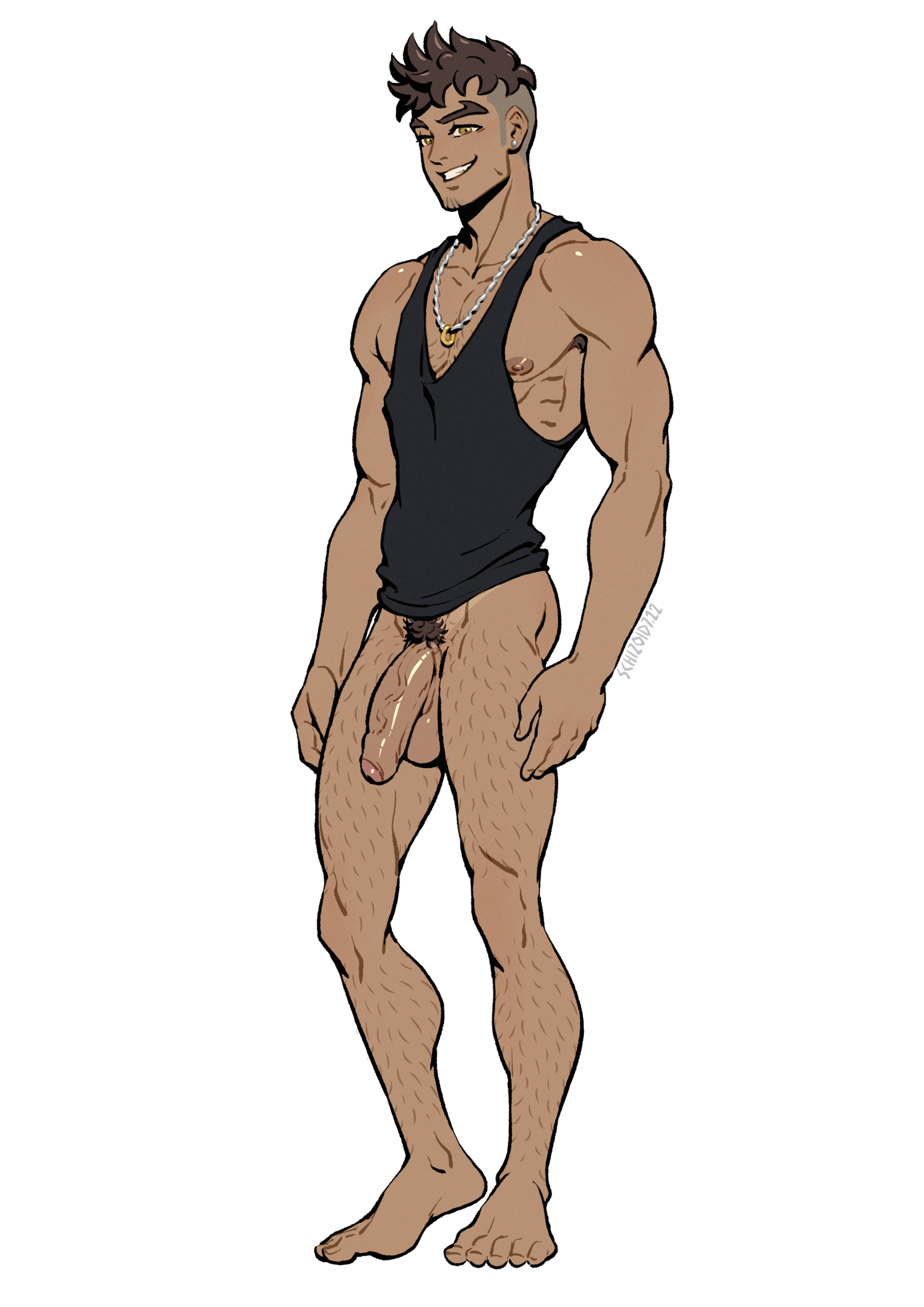 bottomless, dilftown, flaccid, flaccid penis, foreskin, johnny souza, latino, male, male only, melanin, muscles, muscular, muscular male, necklace, partially retracted foreskin, penis, pubes, retracted foreskin, schizoid, smiling, solo, solo male, tank top, tank top only, tanline, tanlines, teenage male, twitter user oc, uncircumcised, uncut, veiny penis