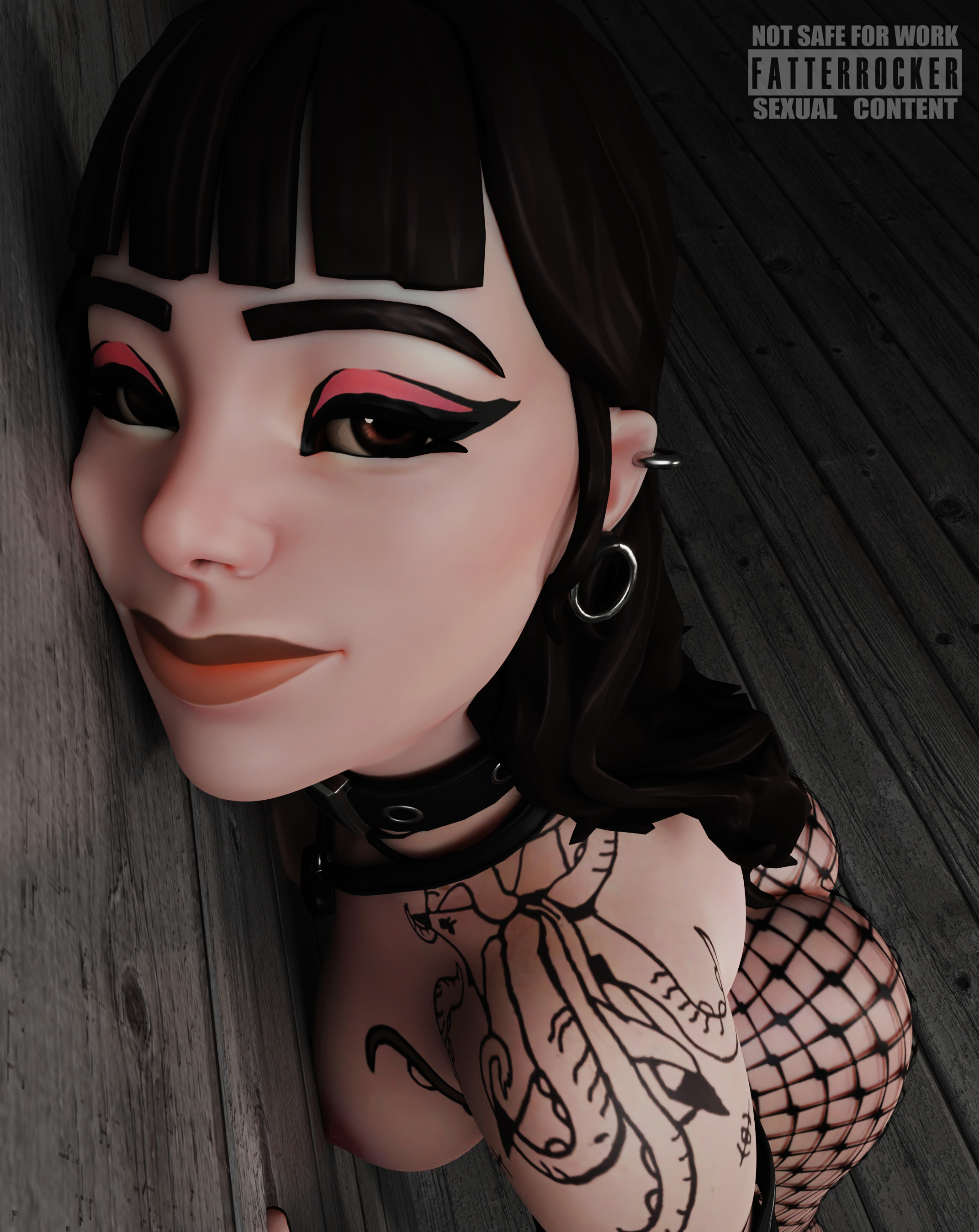 1girls, 3d, ass, big ass, big breasts, big butt, black hair, breasts, brown eyes, fatterrocker, female, fishnets, fortnite, fortnite: battle royale, goth, phaedra (fortnite), white body, white skin