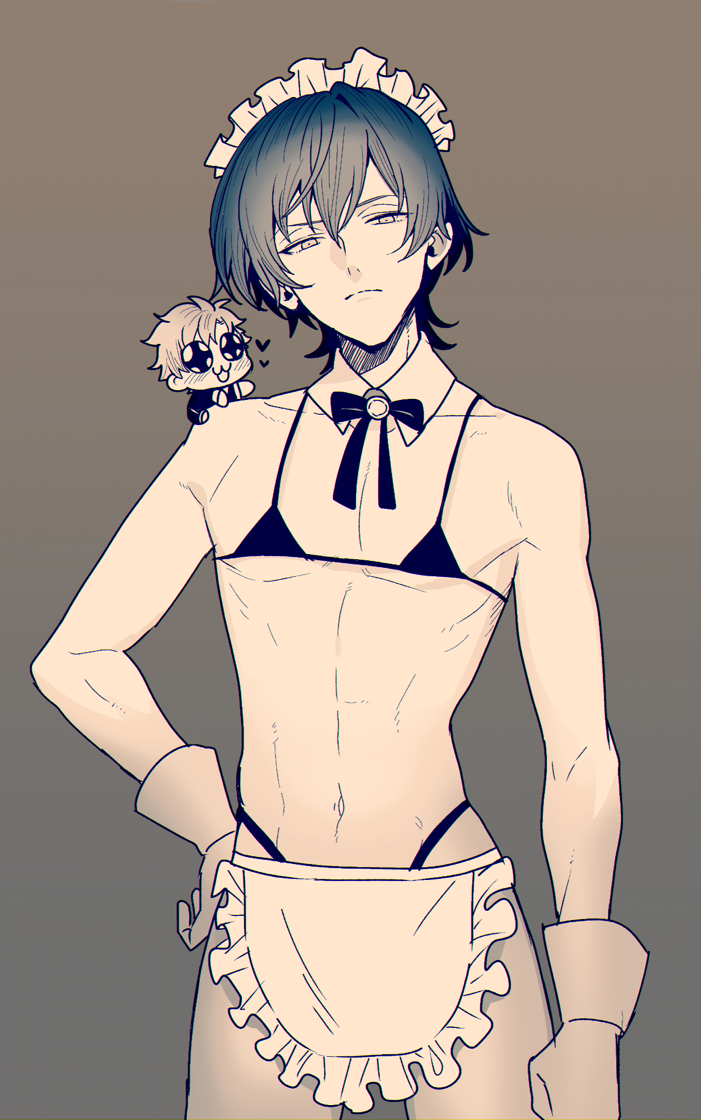 bra, byleth (fire emblem), byleth (fire emblem) (male), crossdressing, fire emblem, fire emblem: three houses, gay, maid, maid bikini, maid headdress, male, male maid, male only, nonesabu, panties, sylvain jose gautier