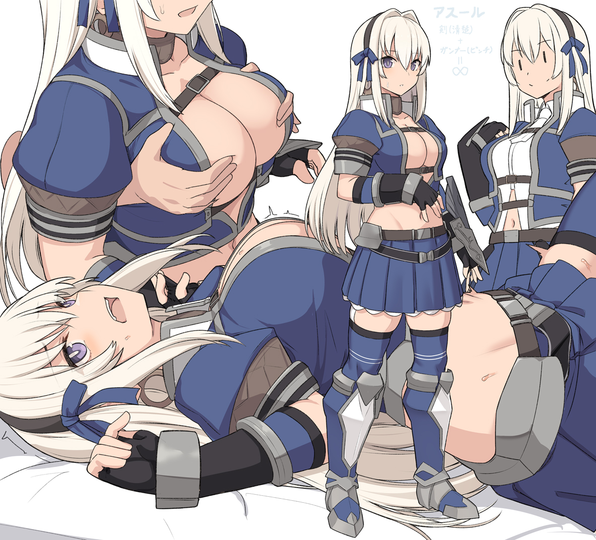 breast grab, breasts, female, shiseki hirame, tagme, tagme (character), white hair