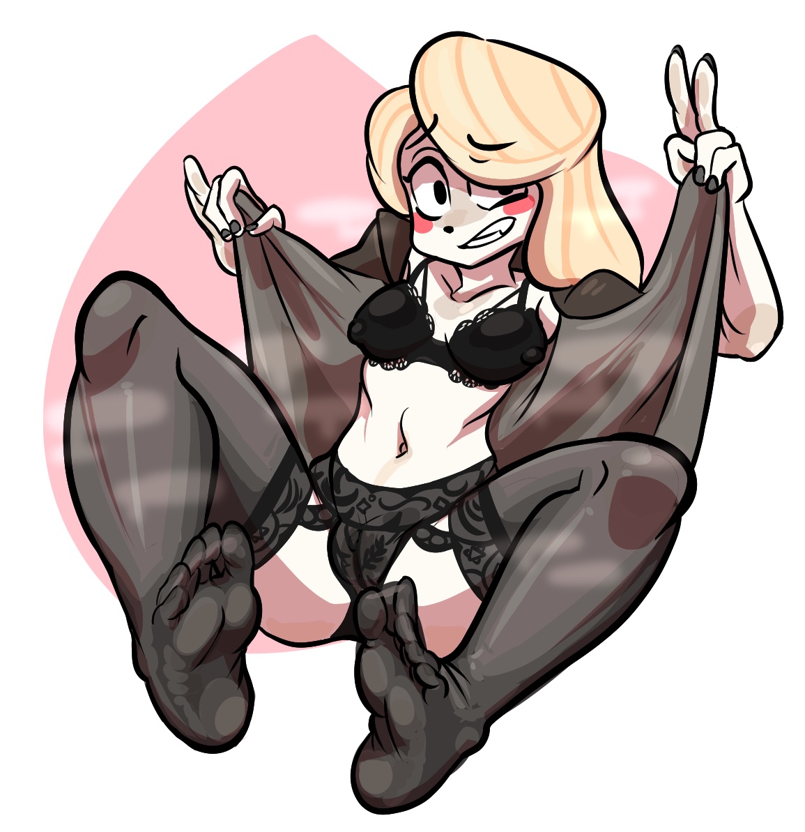 charlie morningstar (hazbin hotel), feet, female, hazbin hotel, lingerie, reathroch, revealing clothes, stockings