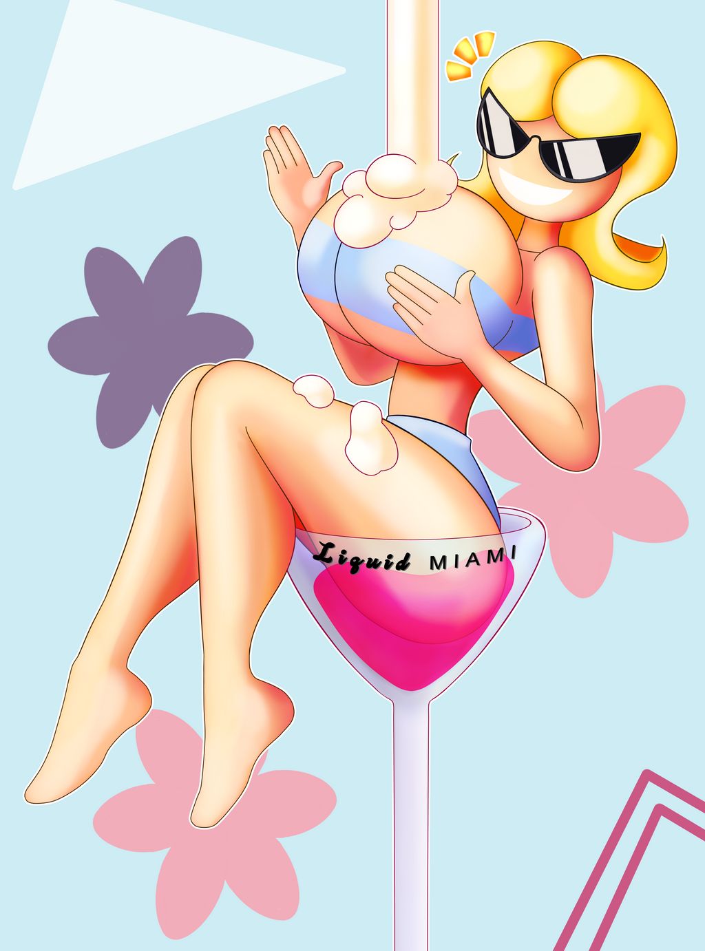 bikini, bimbo, blonde hair, breasts, cum, disney, doodlewill, female, knick knack, large breasts, martini, pixar, sunny miami, thick thighs