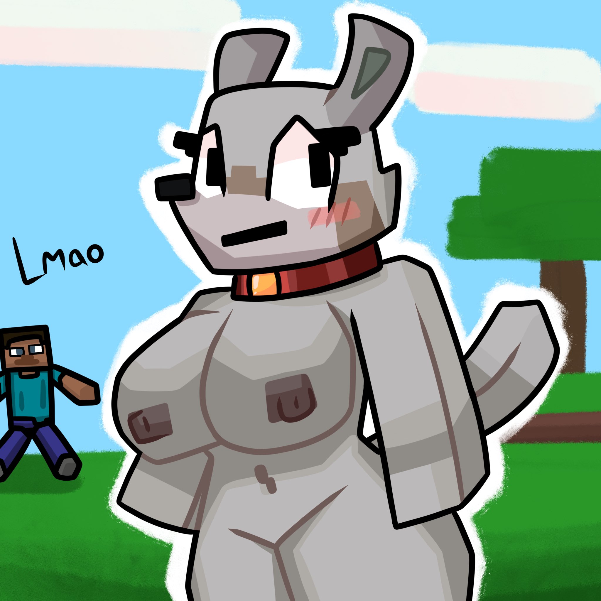 big breasts, breasts, collar, dog collar, female, furry, lewdewott, minecraft, pale wolf (minecraft), steve (minecraft), tagme, tail, thighs, wolf (minecraft)