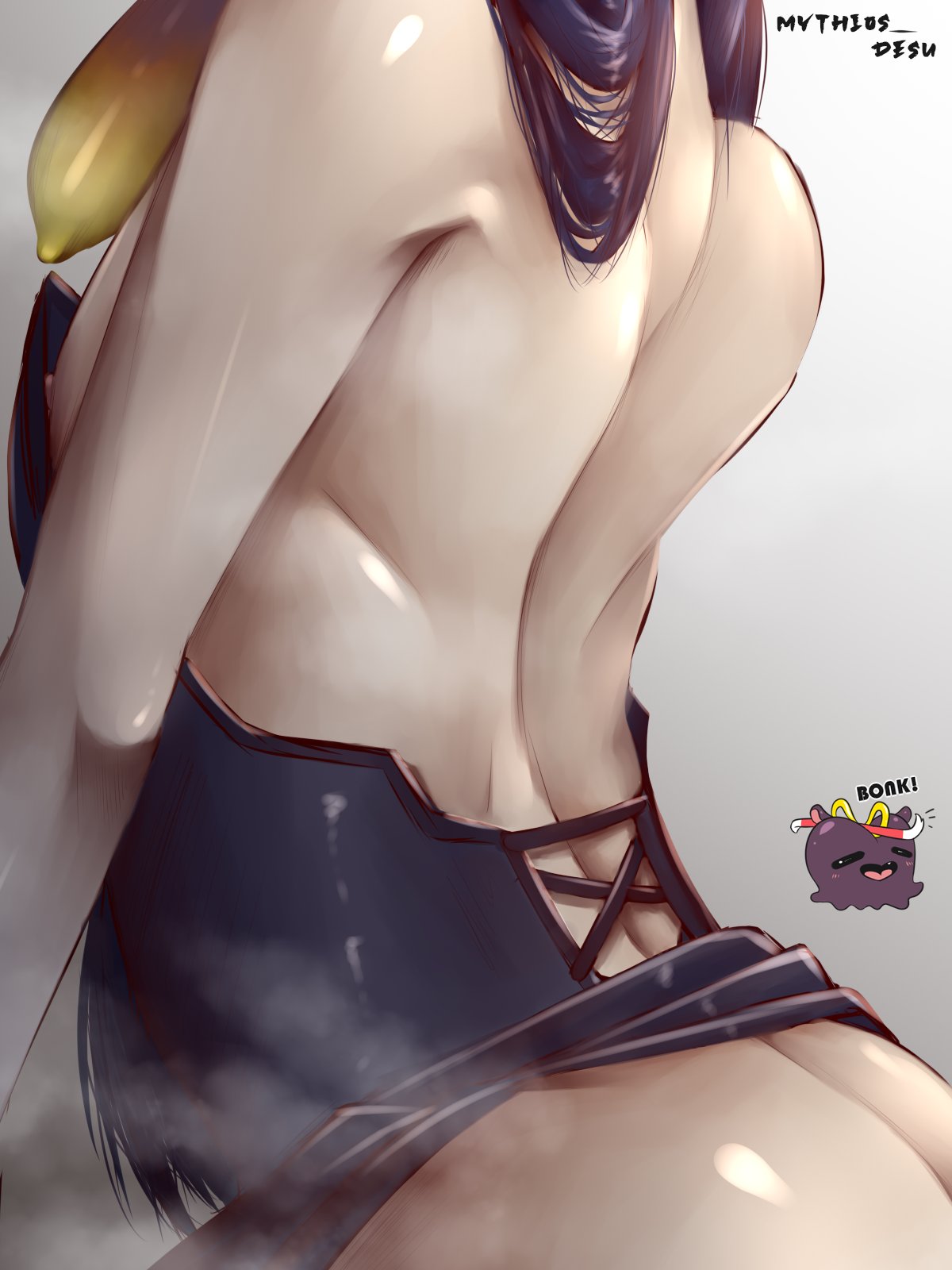 ass, back, big ass, breasts, female, hololive, hololive english, hololive myth, mythios, ninomae ina'nis, nipple slip, small breasts, virtual youtuber