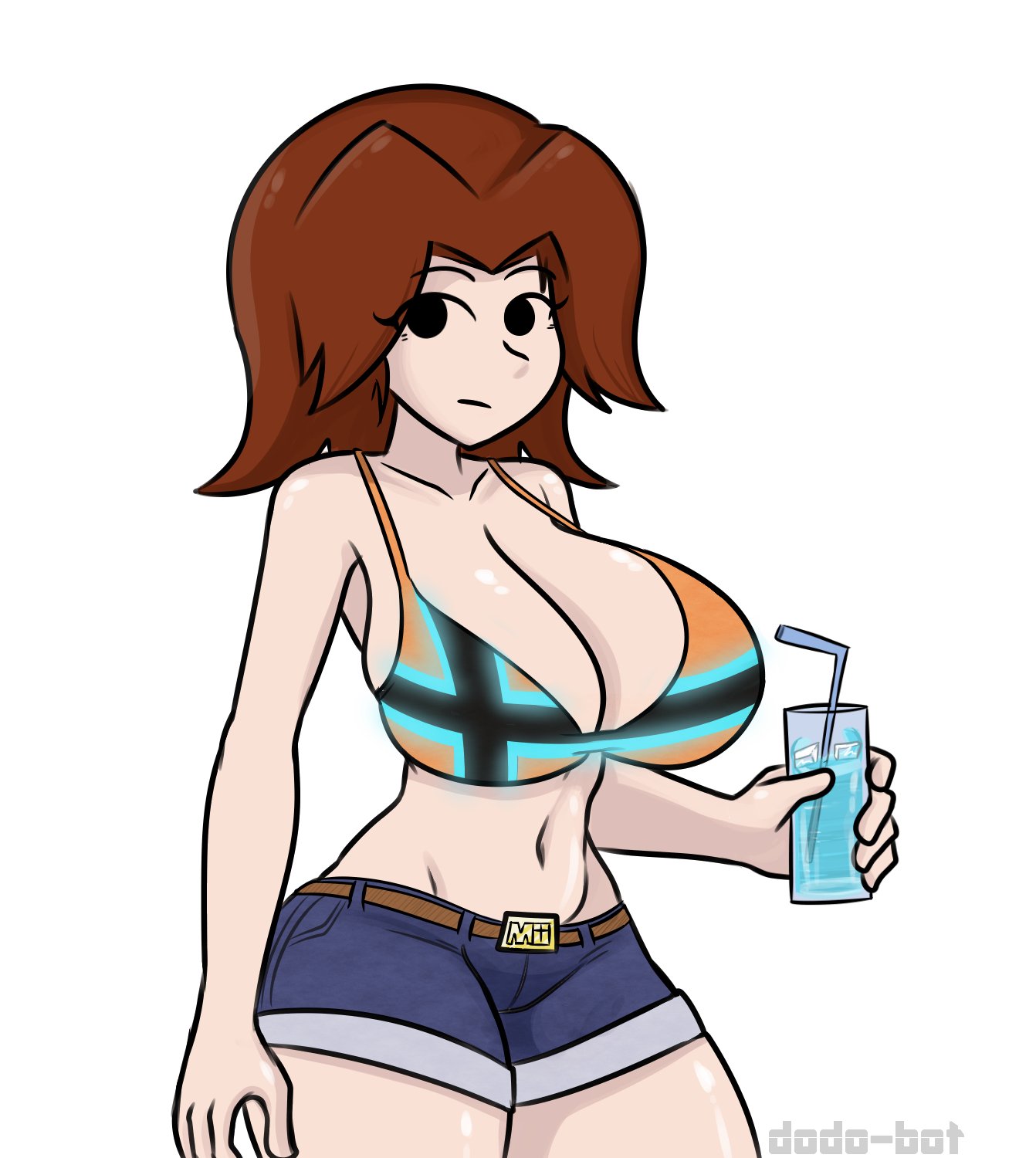 1girls, alternate version available, big breasts, breasts, dodo-bot, female, mii, mii gunner, mii gunner (smash 4), mob face, solo, super smash bros., tagme, water