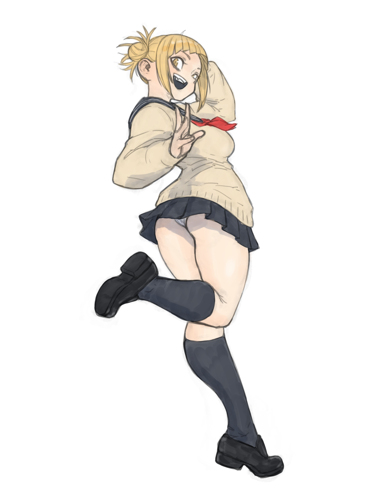 1girls, blonde hair, blonde-haired female, female, himiko toga, my hero academia, pantyshot, solo, sweater, toshinoshin00, upskirt