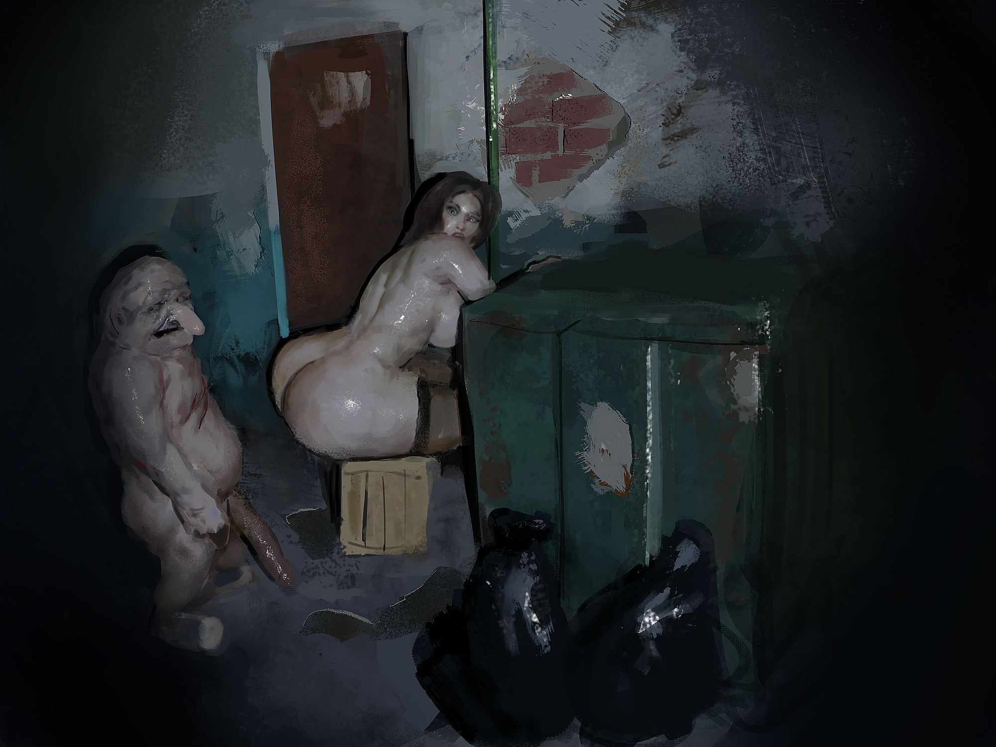 abuse, alley, ass, balls, big ass, big breasts, bimbo, breasts, curvaceous, curvy, female, goblin, huge ass, huge balls, huge breasts, imminent sex, large ass, large breasts, male, milf, monster, nasty, public, size difference, trash, trash bag, trash can, vkorg, voluptuous