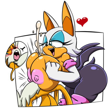1boy, 1girls, bat, breasts, digitaldomain123, female, fox, male, massive breasts, older female, paizuri, rouge the bat, sonic (series), straight, straight hair, tagme, tails, tails the fox, terrible the drawfag, younger male