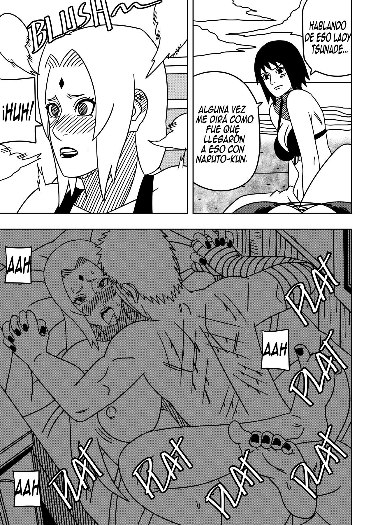 1boy, 2girls, adult and teenager, age difference, ahe gao, ashamed, barefoot, before and after, big breasts, blush, breasts, comic, drunk, drunk sex, duo, duo focus, embarrassed, english translation, feet, female, flashback, holding hands, huge breasts, large breasts, leg lock, male, male with female, mature, mature female, missionary, missionary position, monochrome, multiple females, multiple girls, naruto, naruto (series), naruto shippuden, naruto: the last, ninrubio, notes translation, older female, remembering, scratch mark, scratches, sex, shizune, spanish text, speech bubble, steam, steaming body, story, talking, talking to another, talking to partner, text, toes, tsunade, uzumaki naruto, younger male