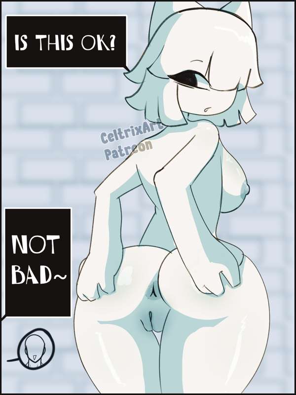 1boy, 1boy1girl, 1girl, aged up, anonymous male, anus, ass, back boob, backboob, celtrixart, claire (fundamental paper education), female, fundamental paper education, looking back, offscreen character, pussy peek, showing ass, spreading ass, talking to viewer, white hair