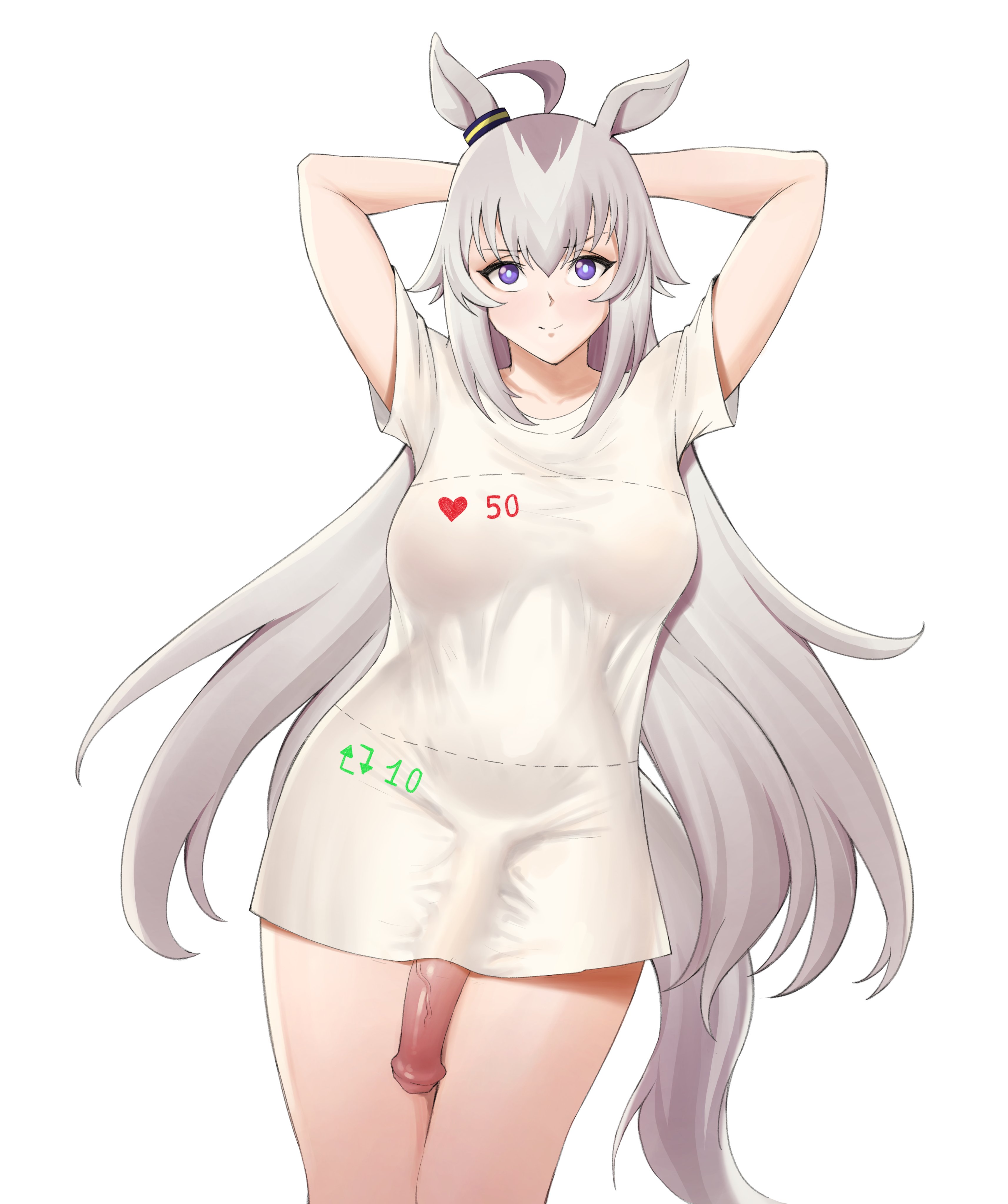 1futa, animal genitalia on humanoid, color, digital media (artwork), female, futanari, horse girl, horse penis, horsecock, horsecock on humanoid, oguri cap (umamusume), semi nude, strip game, umamusume, umamusume pretty derby, xssaur