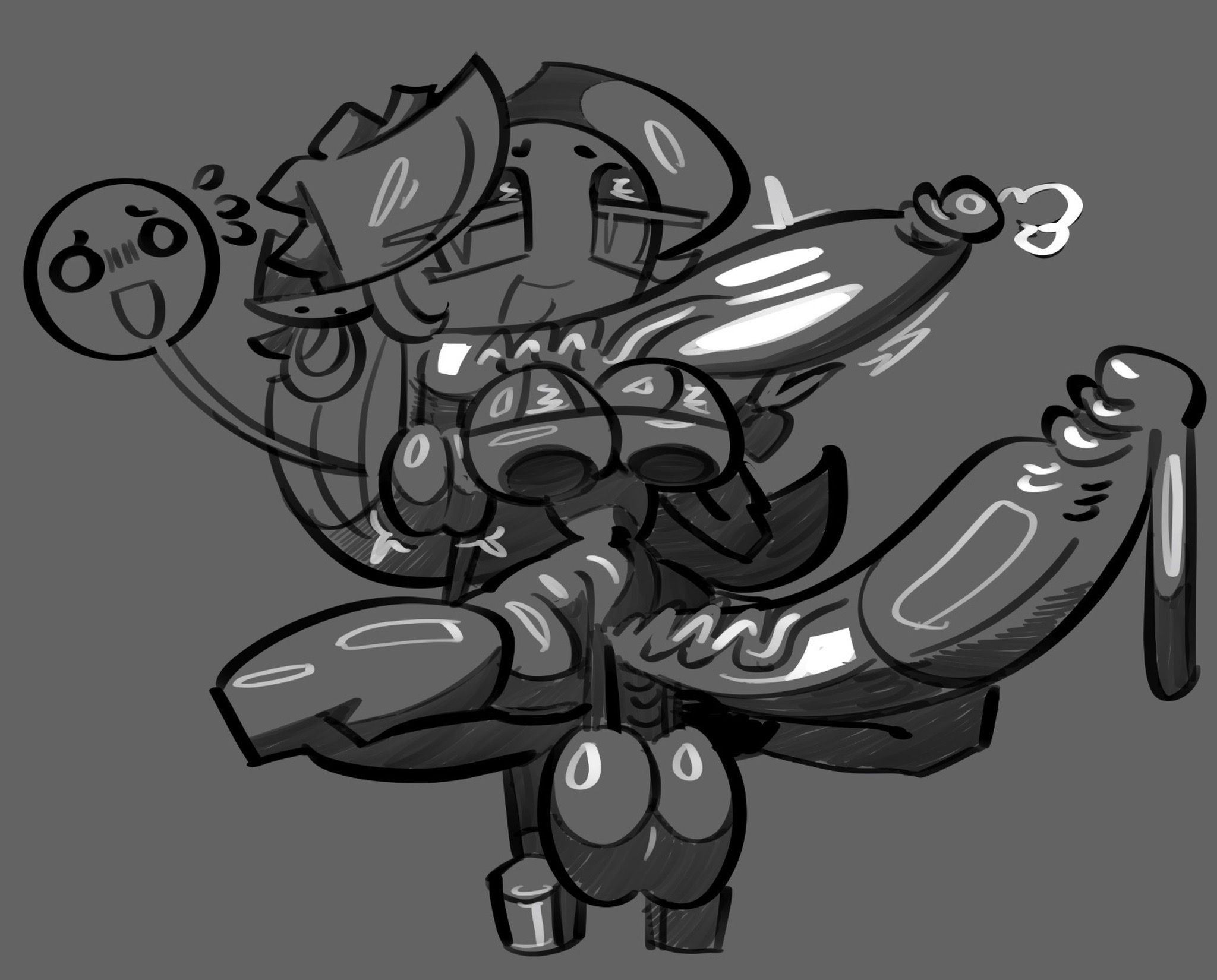 1boy, 1boy1futa, 1futa, balls, bikini, condom, condom on penis, cookie run, earrings, eyeshadow, futanari, greyscale, heels, high heels, hoop earrings, lady in azure (shadow milk cookie), lottieplus, male on futa, male/futa, monochrome, not henry, open mouth, peace sign, penis, penis on breast, penis out, precum, shadow milk cookie, smile, squatting, stickman, tagme, veiny penis