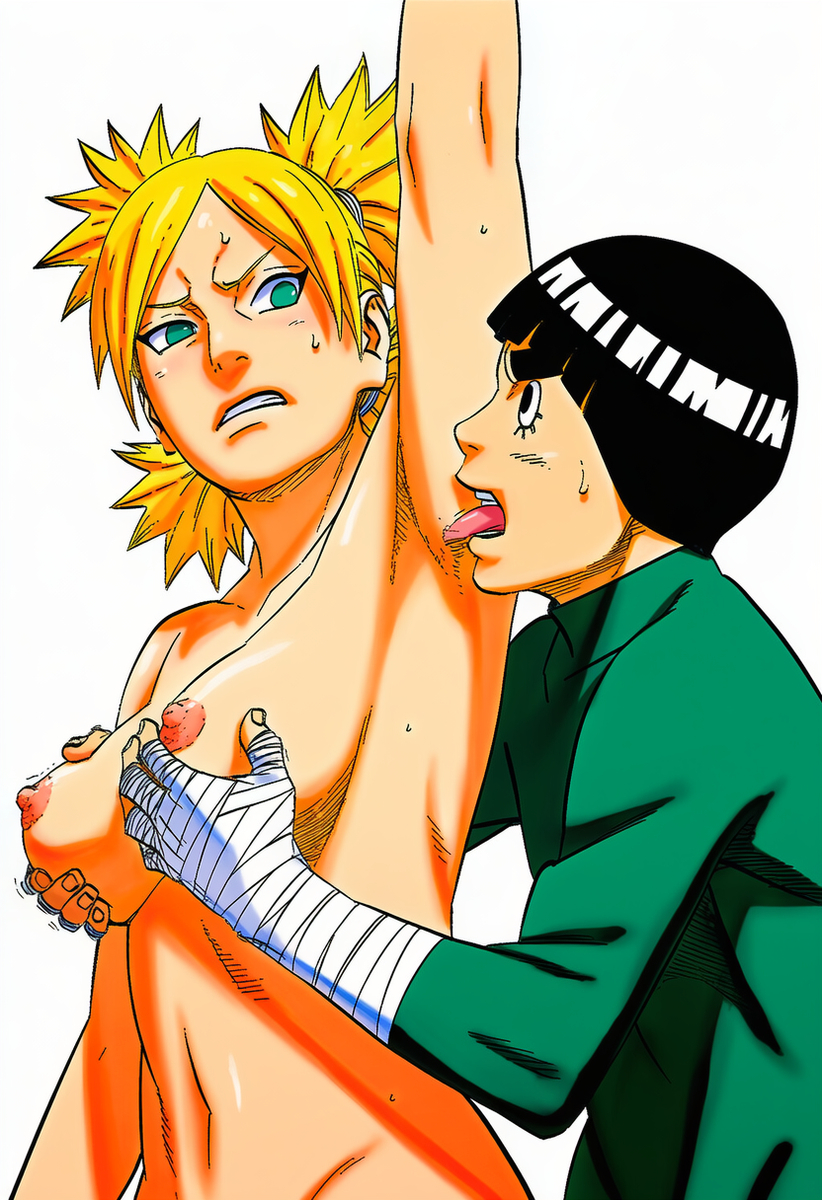 1boy, 1girls, accurate art style, ai generated, armpit fetish, armpit licking, armpits, bandages, black eyes, black hair, blonde hair, bodily fluids, breast grab, breasts, clenched teeth, clothed male, clothed male nude female, clothing, completely nude, female, fetish, grabbing, grabbing another's breast, green eyes, groping, hetero, high resolution, licking, male, male/female, manga style, masashi kishimoto style, medium breasts, naruto, naruto (series), navel, nipples, nude, nude female, one arm up, portrait, quad tails, rock lee, short hair, straight, sweat, teeth, temari, tied hair, tongue, ㅇㅇ