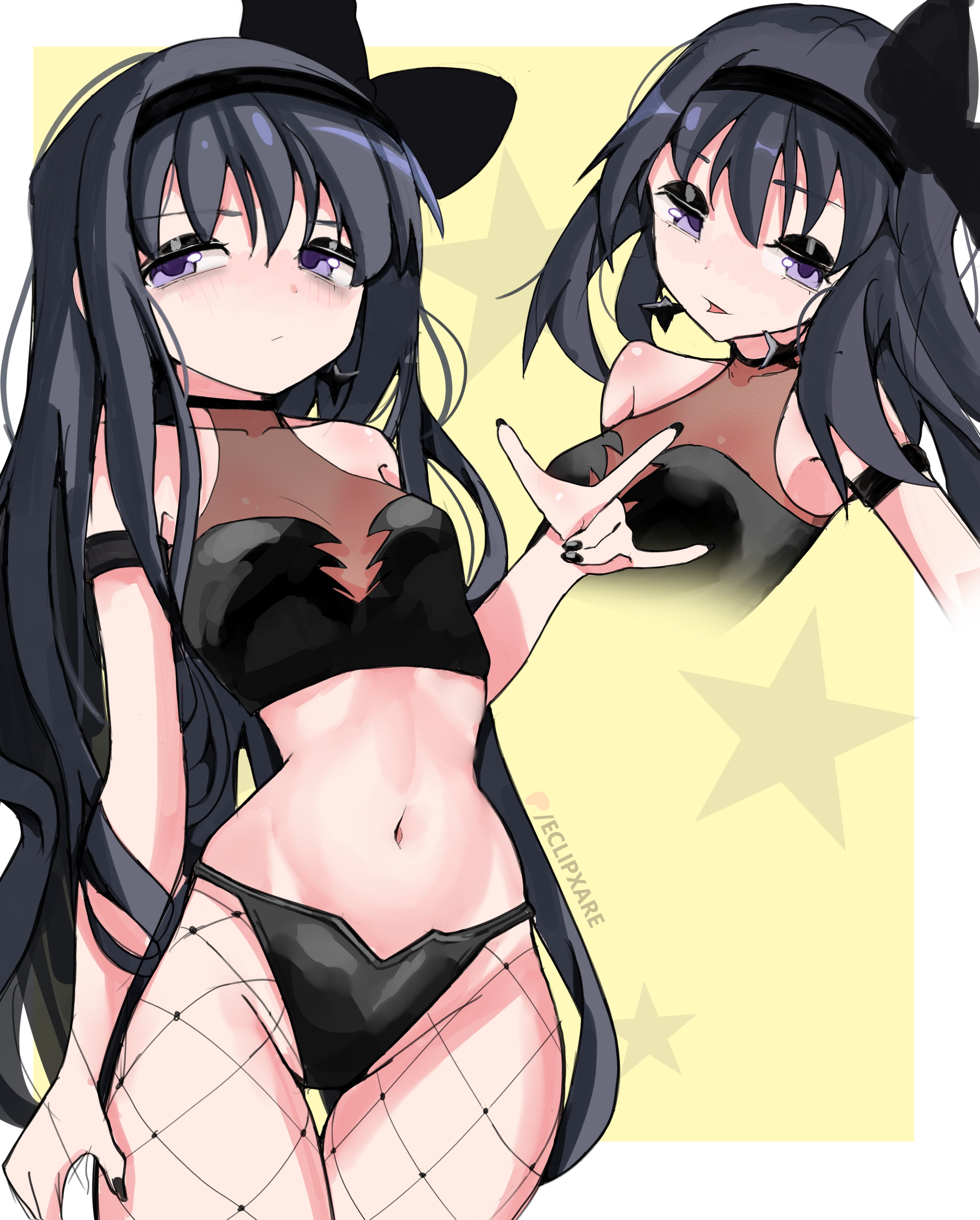 1girls, akemi homura, black hair, eclipxare, goth, homura akemi, long hair, puella magi madoka magica, underwear