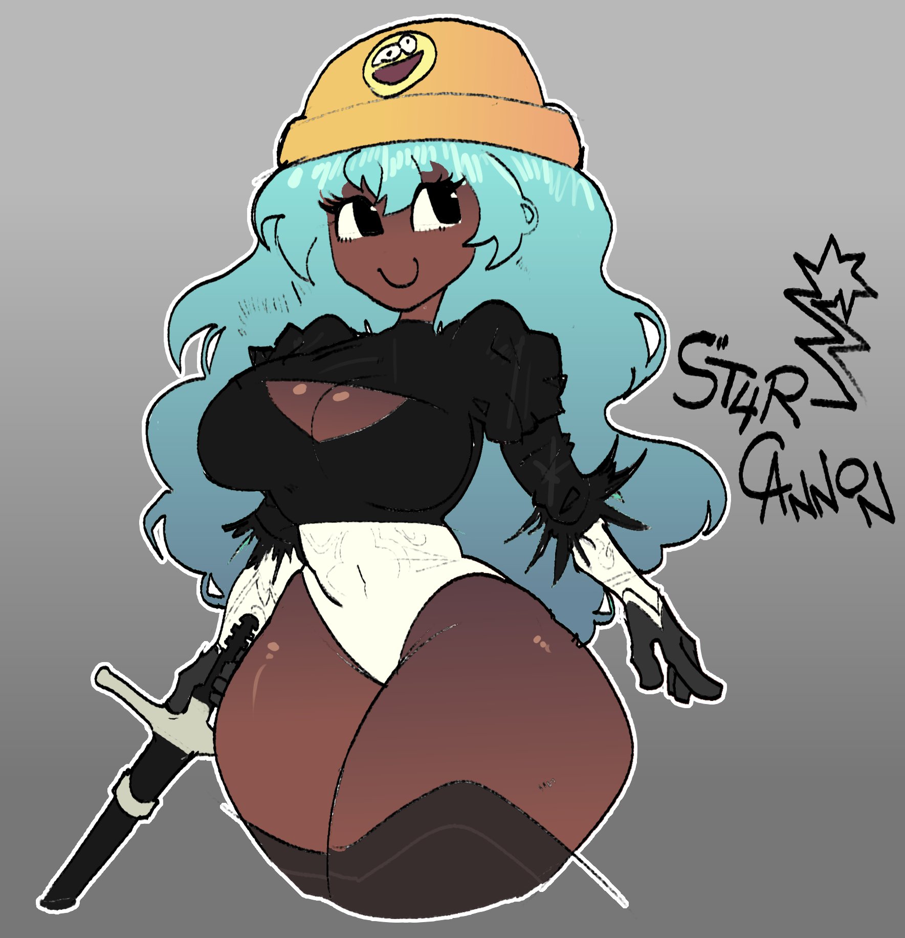 beanie, big breasts, big thighs, boob window, breasts, brown skin, cleavage, cosplay, curvy, cute, dark skin, dark-skinned female, dolly dimpley, gloves, huge thighs, leotard, nier: automata, smiling friends, st4rcannon, sword, yorha 2b (cosplay)