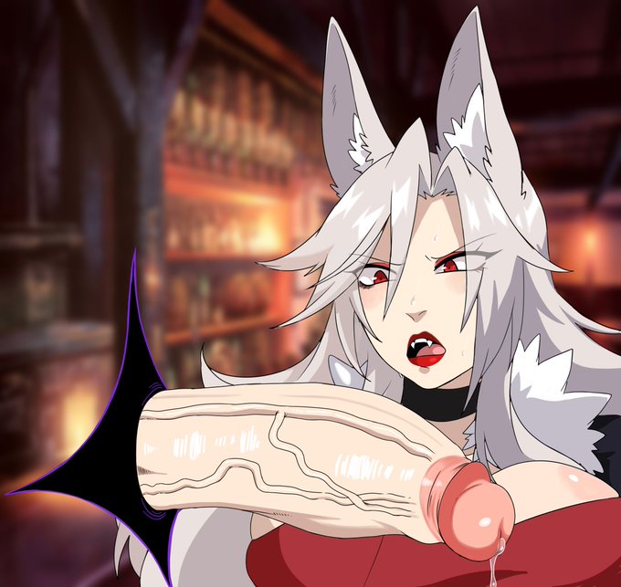 1girls abs blush bra cock_shock deathblight disembodied_penis ferania_(deathblight) fit fit_female floating_penis huge_cock jacket large_breasts long_nails muscles muscular muscular_female portal precum red_eyes shock solemn_note_(artist) white_fur white_hair wolf_ears wolf_girl wolf_tail