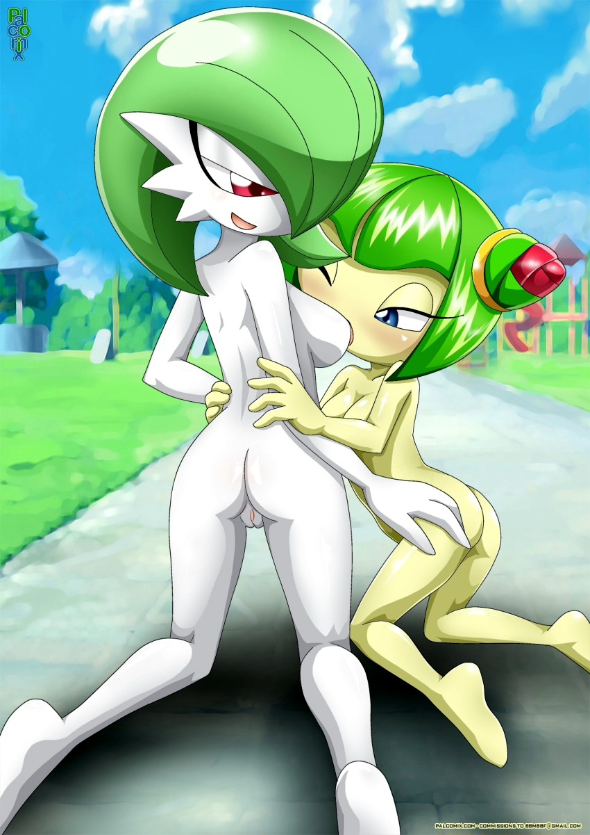 2girls, 4kids entertainment, anthro, ass, ass grab, back, backboob, barefoot, bbmbbf, bedroom eyes, blue eyes, blush, breast sucking, breasts, butt grab, cleavage, cosmo the seedrian, crossover, duo, exhibitionism, exhibitionist, female, female only, gardevoir, green hair, half-closed eyes, mobius unleashed, multiple females, multiple girls, naked, nintendo, nude, nudist, open mouth, palcomix, pokemon, pokemon (species), pokemon rse, pokepornlive, public, public nudity, public sex, pussy, red eyes, sega, small breasts, sonic (series), sonic the hedgehog (series), sonic x, tms entertainment, trait connection, white skin, yuri