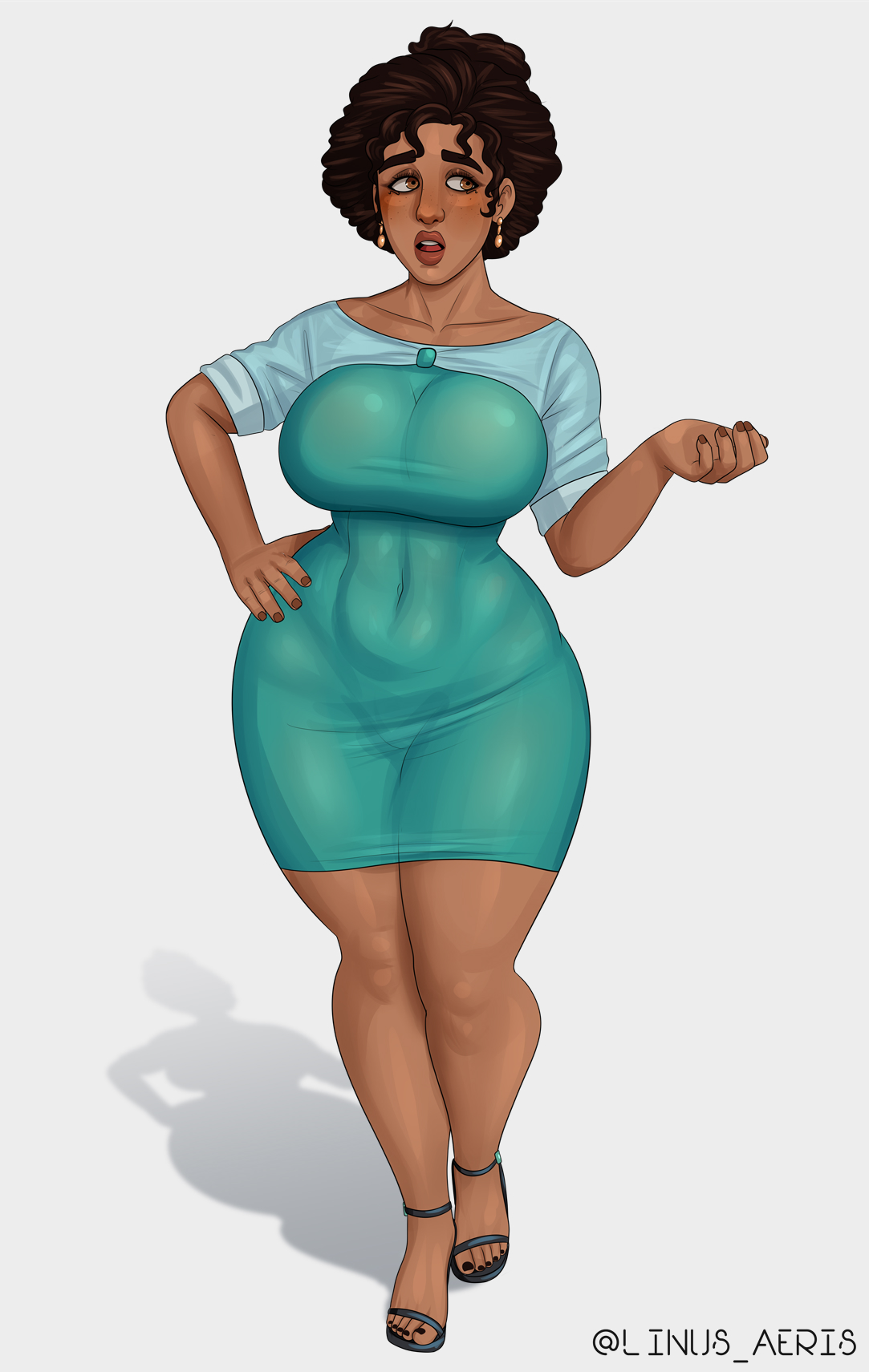 1girls, 2d, alternate universe, au, big breasts, breasts, clothed, clothing, dark skin, dark-skinned female, disney, dress, encanto, female, female focus, female only, julieta (linus aeris), julieta madrigal, linus aeris, mature female, milf, mother, original, rocner, tight clothing, tight dress