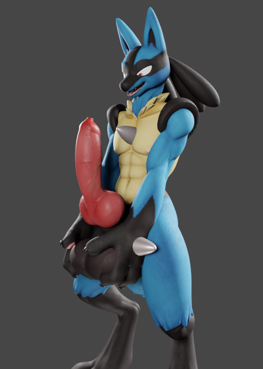 abs anthro balls big_balls big_penis black_balls black_body black_fur blue_body blue_fur canid canine cupping_balls cupping_own_balls digitigrade erection fur genitals gloves_(marking) grey_background holding_balls holding_own_balls huge_balls knot lucario male male_focus male_only male_solo mammal markings multicolored_body multicolored_fur muscular muscular_male nintendo nude penis pokemon pokemon_(species) red_eyes simple_background solo solo_male spikes spikes_(anatomy) tan_body tan_fur valorlynz video_games