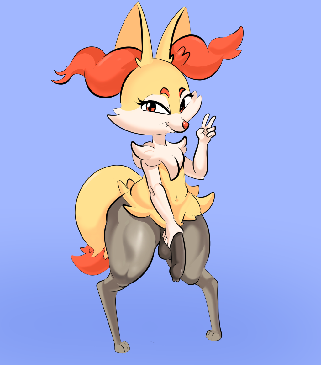 1boy anthro bodily_fluids braixen cat-o-ninetails feet feral fur furry genitals male male_only nintendo paws penis pokémon_(species) pokemon pokemon_(species) simple_background solo