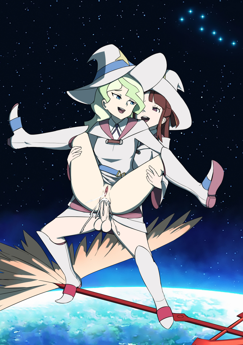 1futa 1girls akko_kagari anal anal_sex bangs bottomless broom broom_riding brown_hair carrying carrying_position clothed clothed_sex clothing cum cum_in_ass cum_inside cumming diakko diana_cavendish duo ejaculation erection female futa_on_female futanari green_hair human light-skinned_female light-skinned_futanari light_skin little_witch_academia long_hair oksandio open_mouth pale-skinned_female pale-skinned_futanari palette partially_clothed penetration penis reverse_suspended_congress sex space standing