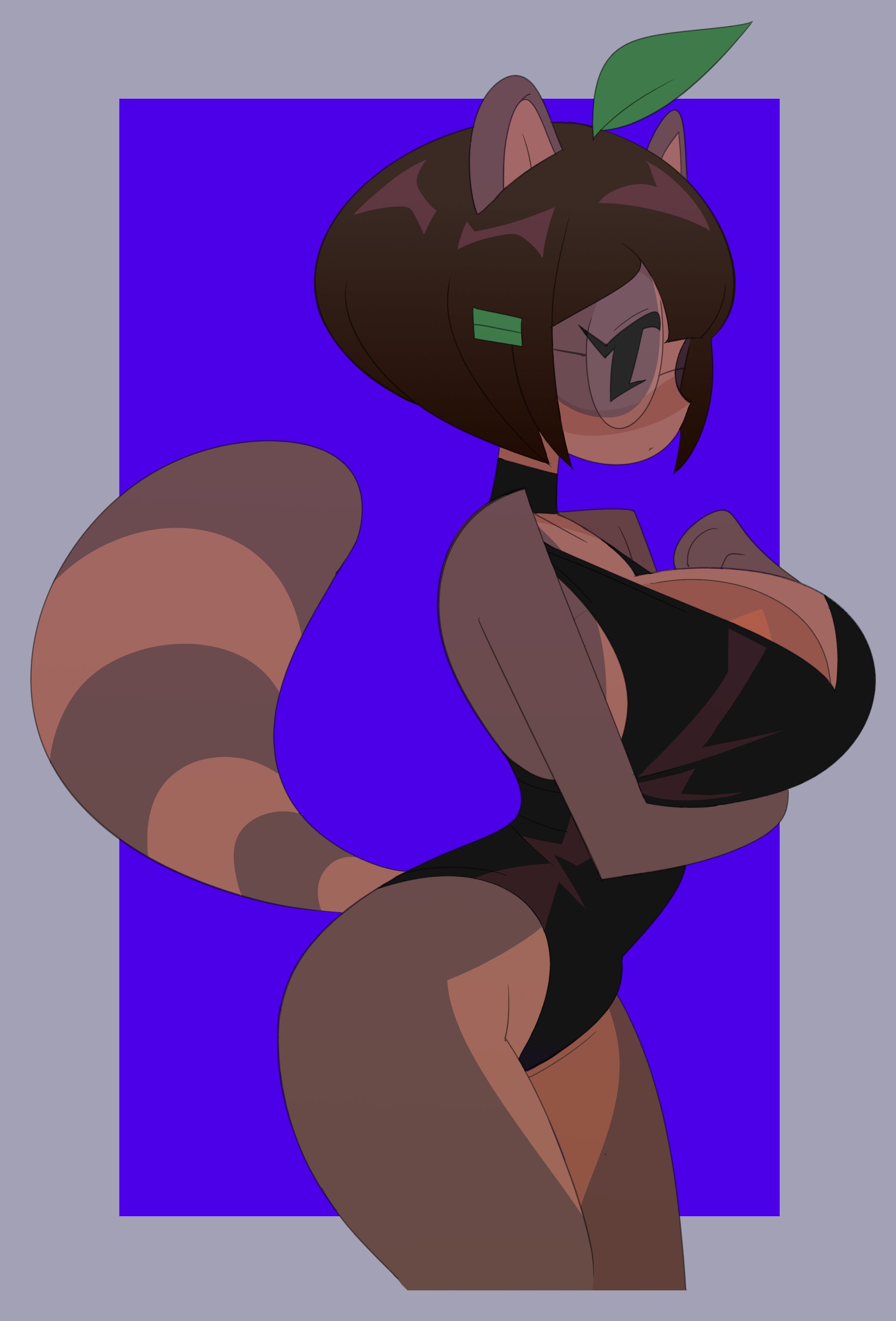1girls, anthro, big breasts, breasts, female, glasses, glassrunner, leotard, mob face, solo, tagme, tanuki girl (glassrunner)