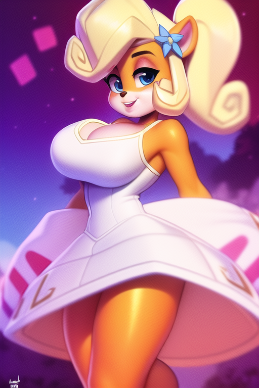 1girls, activision, ai generated, anthro, bandicoot, big breasts, breasts, bust, busty, child bearing hips, cleavage, coco bandicoot, crash (series), crash bandicoot (series), curvaceous, curves, curvy, curvy figure, dress, eyebrows, eyelashes, eyes, female, female focus, female only, fur, furry, hair, hips, hourglass figure, huge breasts, large breasts, legs, light skin, light-skinned female, lips, mammal, marsupial, nai diffusion, naughty dog, orange fur, seductive, seductive smile, smile, speedyai, stable diffusion, thick, thick legs, thick thighs, thighs, top heavy, upper body, video games, voluptuous, waist, wide hips
