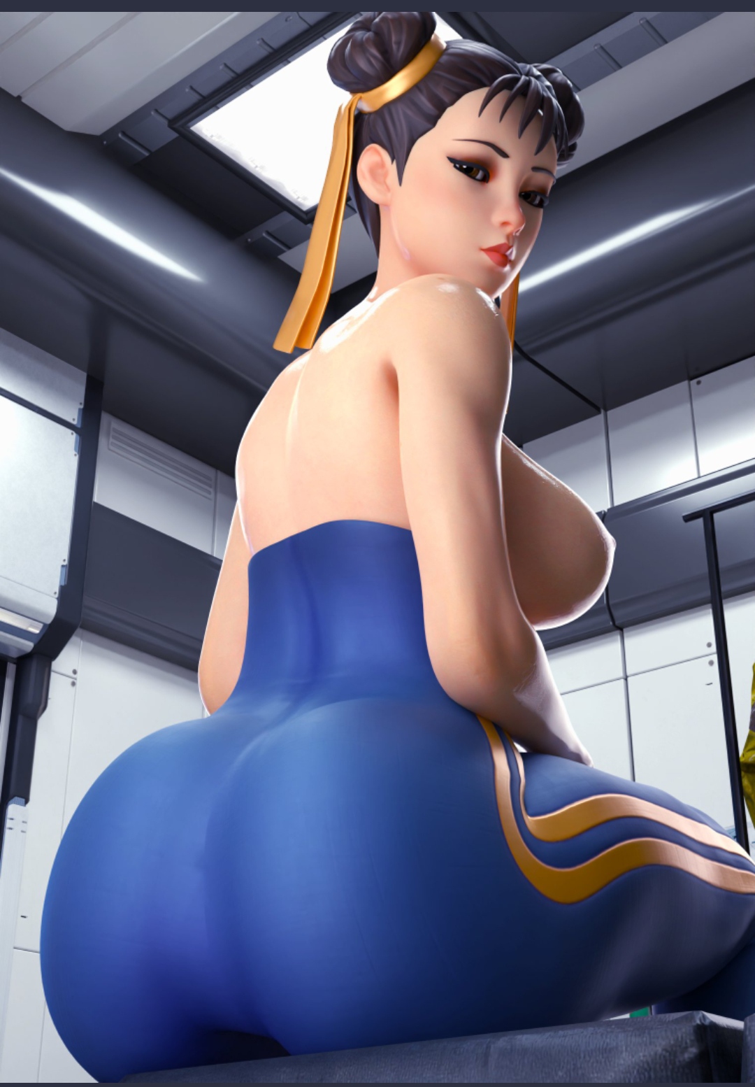 3d, breasts, chun-li, chun-li (fortnite), female, fortnite, looking at viewer, looking back, street fighter, tagme
