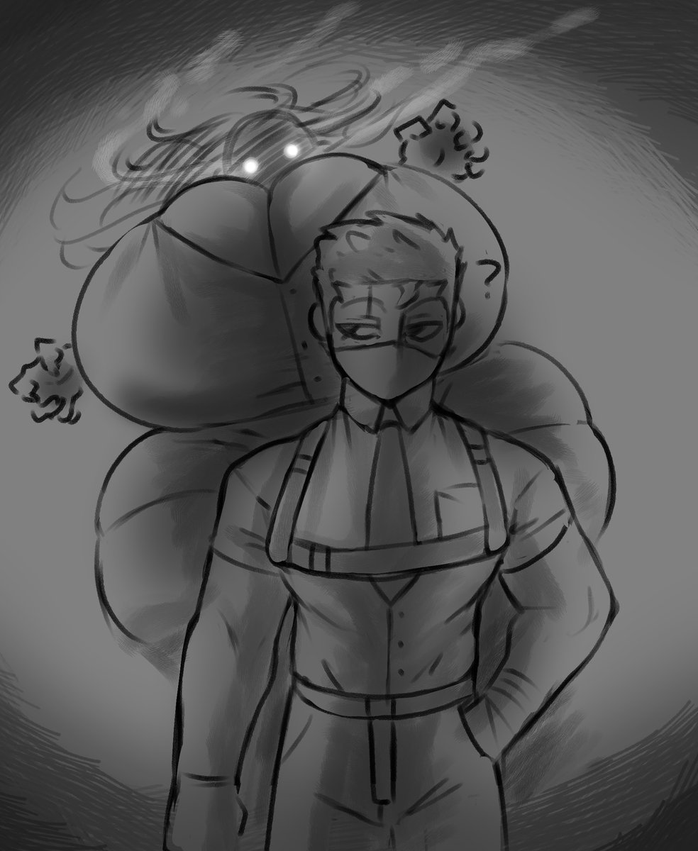 1boy, 1girls, breasts, button down shirt, clawed fingers, cleavage, creeper girl, curse, female, floating, ghost, gigantic breasts, glowing eyes, huge breasts, imminent rape, imminent sex, larger female, looming, looming over, magic, male, repomorame, smaller male, taller female, tie, wide hips, yandere