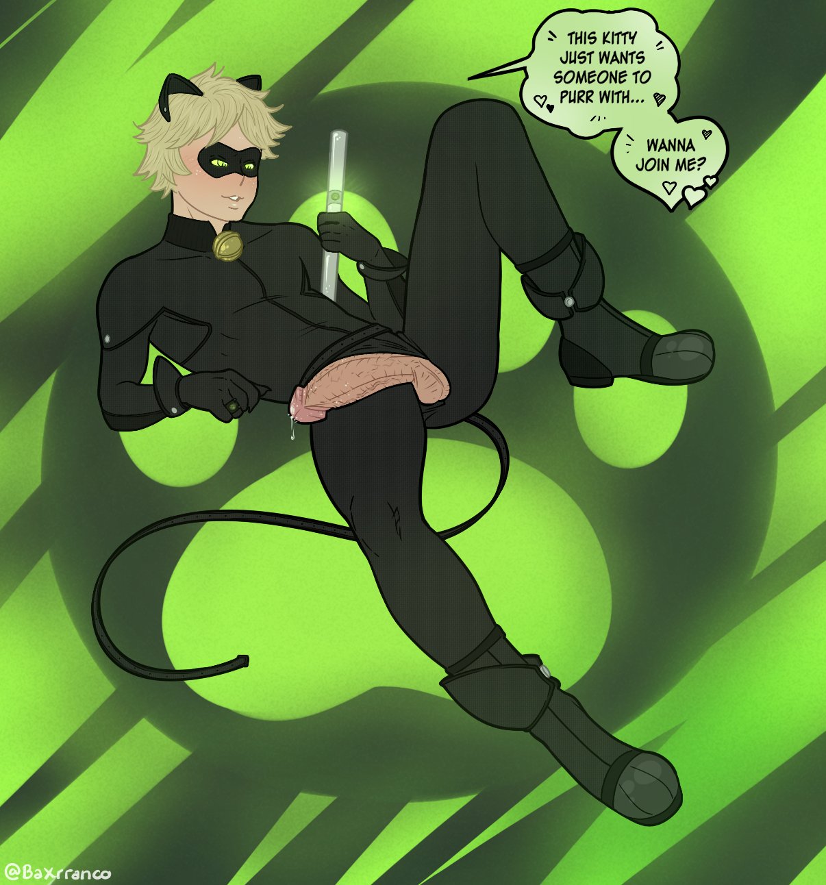 1boy, adrien agreste, baxrranco, big penis, bodysuit, boner, cat noir, clothed, dialogue, erect penis, erection, foreskin, gay, gay male, hard on, male, male only, miraculous ladybug, penis, penis out, precum, precum drip, solo, speech bubble, superhero, teenage male, uncircumcised, uncut, veiny penis, yaoi