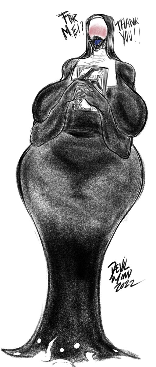 1girls, big breasts, breasts, devilmind (artist), embarrassed, female, female creature, female focus, female only, huge breasts, monster, monster girl, no eyes, nun, sharp claws, sharp fingernails, thick thighs, wide hips