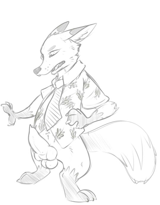 anthro canid canine clothing disney erection feral fox male male_only mammal mind_control monochrome nick_wilde onigrift penis solo testicles transformation zootopia