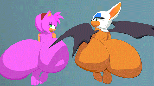 2girls, 3d, 3d model, amy rose, animated, ass, big ass, bubble ass, bubble butt, butt bump, female, female only, hyper ass, mobian, mobian (species), mobian bat, praisebooty, rouge the bat, sega, sonic (series), sonic adventure 2, sonic the hedgehog (series)