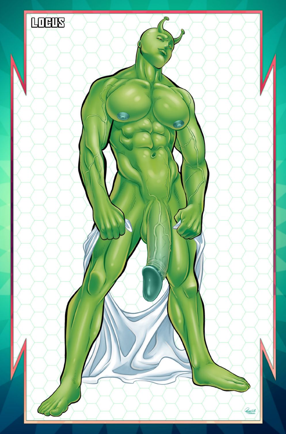 abs alien alien_boy antennae big_penis class_comics green_skin locus male male_focus male_only muscular muscular_male nude patrick_fillion solo vein veiny_muscles