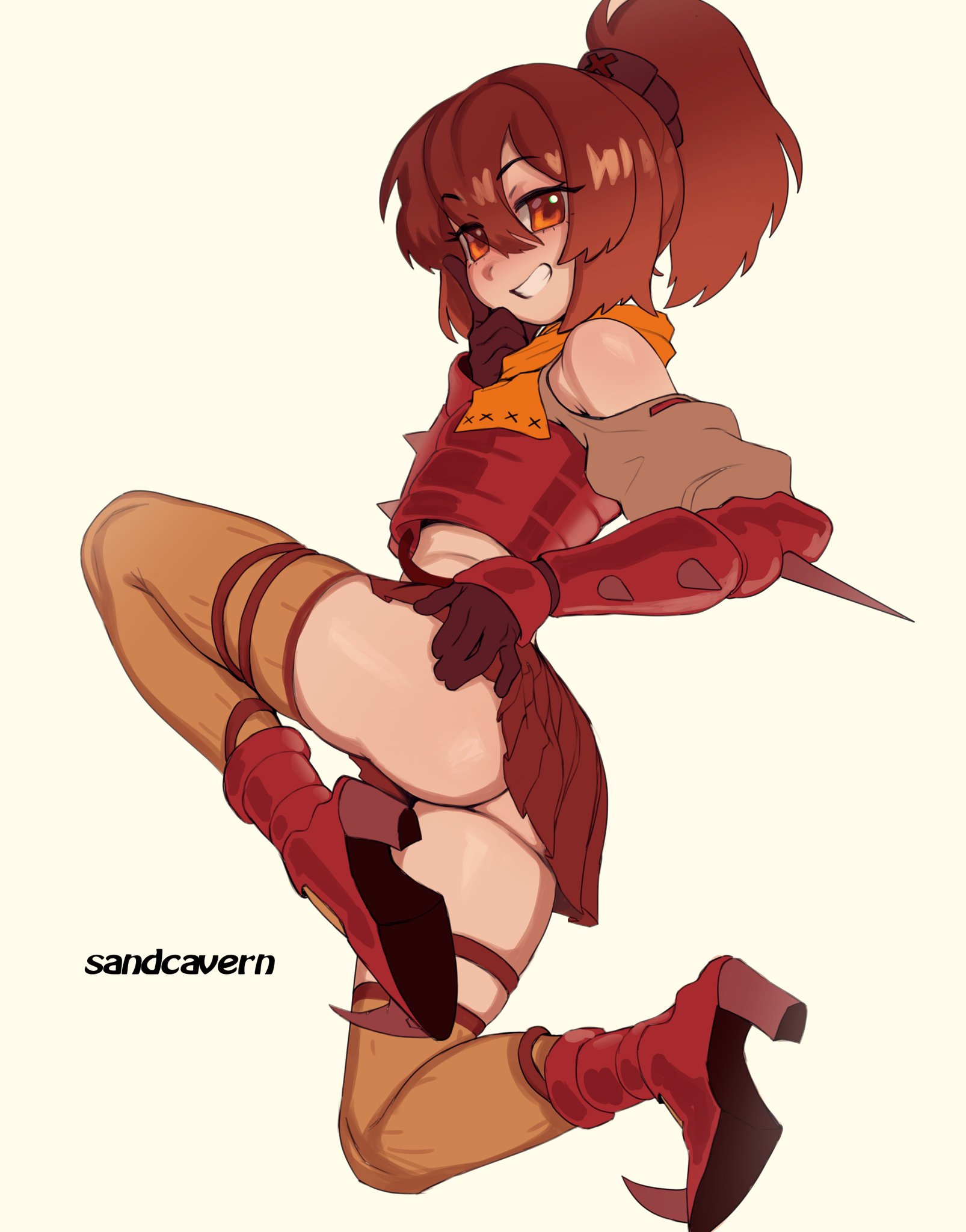 ass, bubble ass, bubble butt, high heels, looking back, original, original character, sandcavern, skirt, thighhighs, thighs