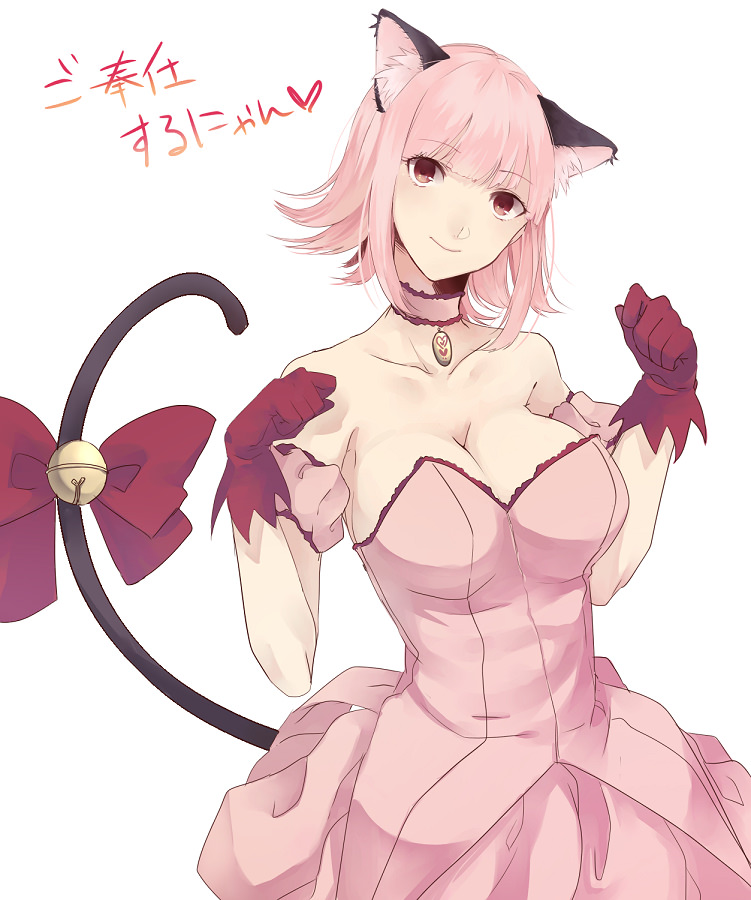 breasts cat_ears cat_tail cleavage cosplay danganronpa danganronpa_2:_goodbye_despair ichigo_momomiya large_breasts nanami_chiaki straight_hair super_danganronpa_2 tokyo_mew_mew